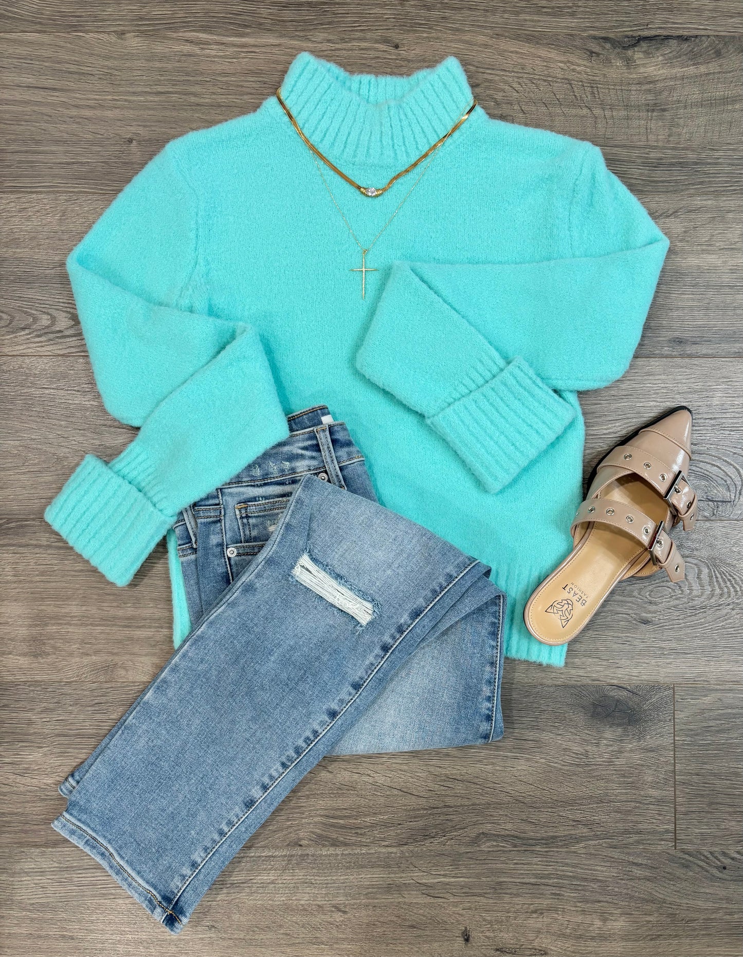 Feeling Fuzzy Aqua Sweater