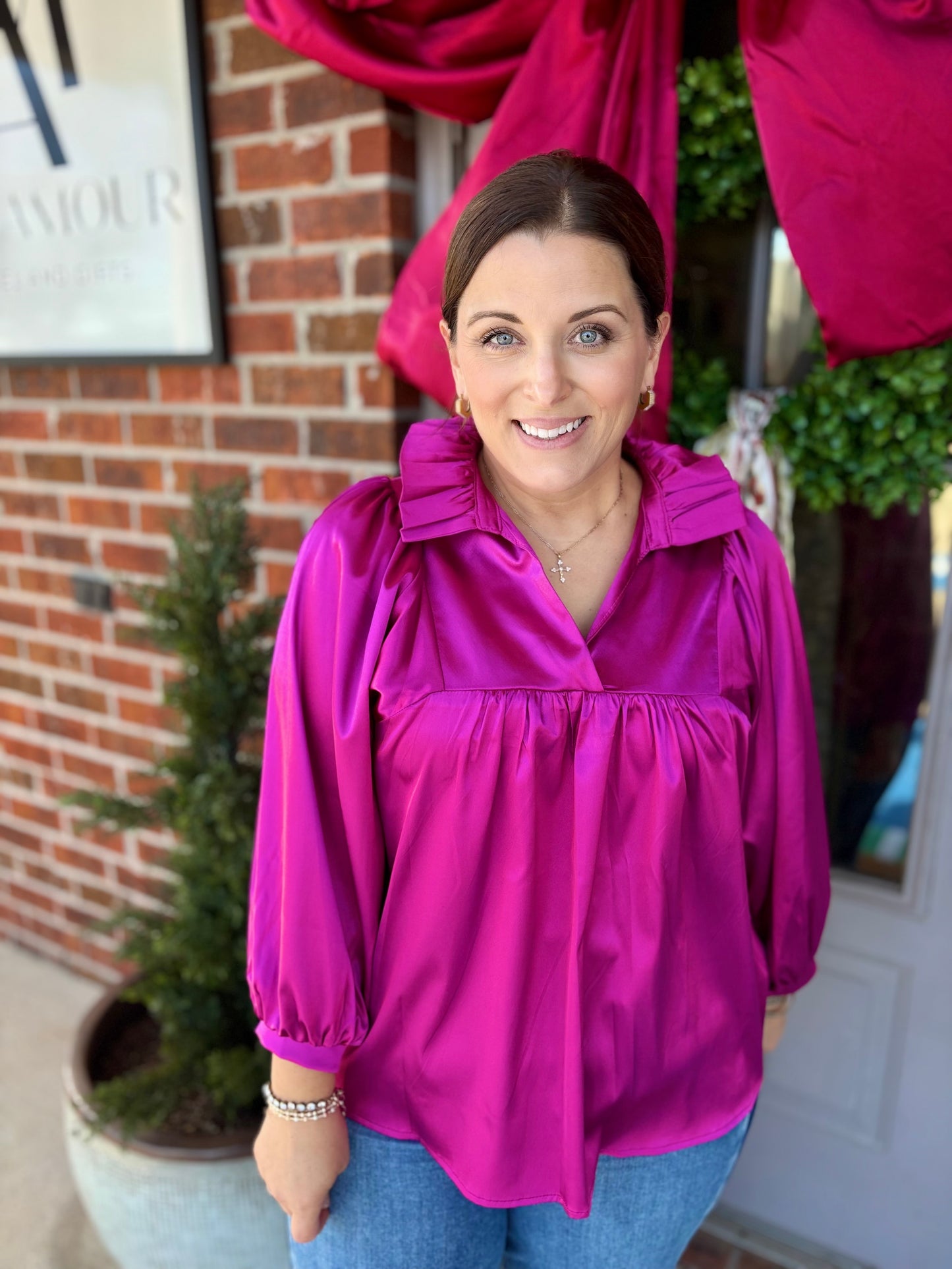 Morgo Magenta High Collar Top