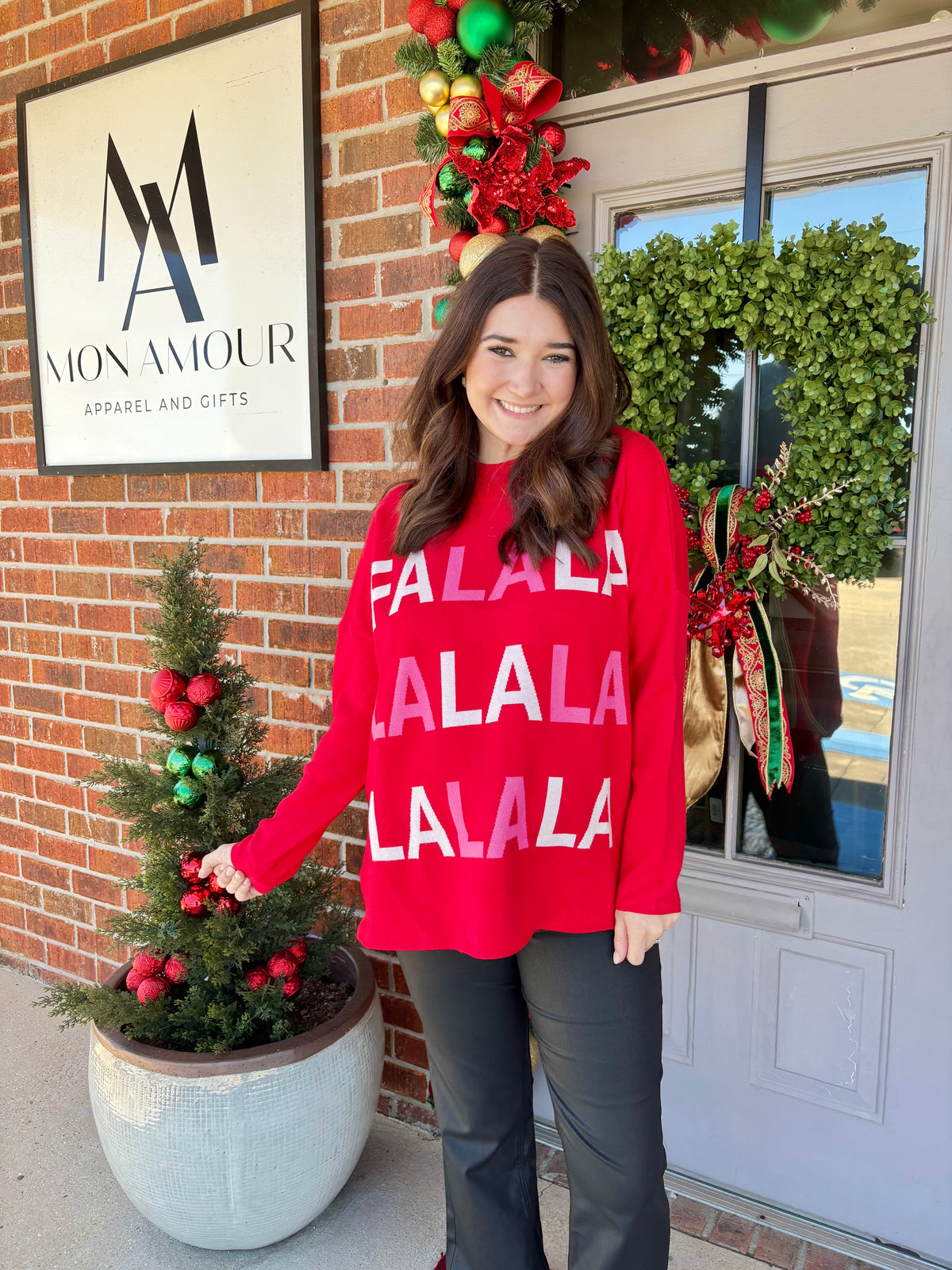 One Size Red Holiday FaLaLa Jacquard Sweater
