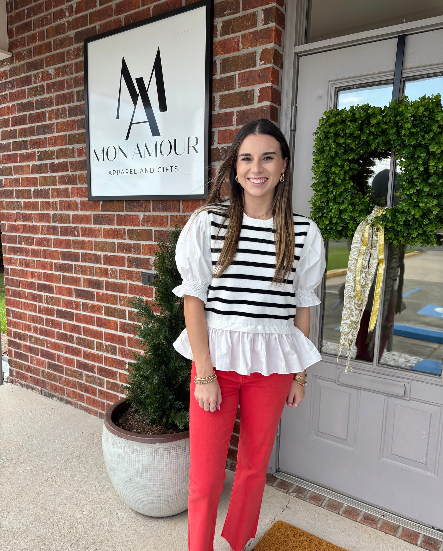 Mixed Media Striped Knit Top