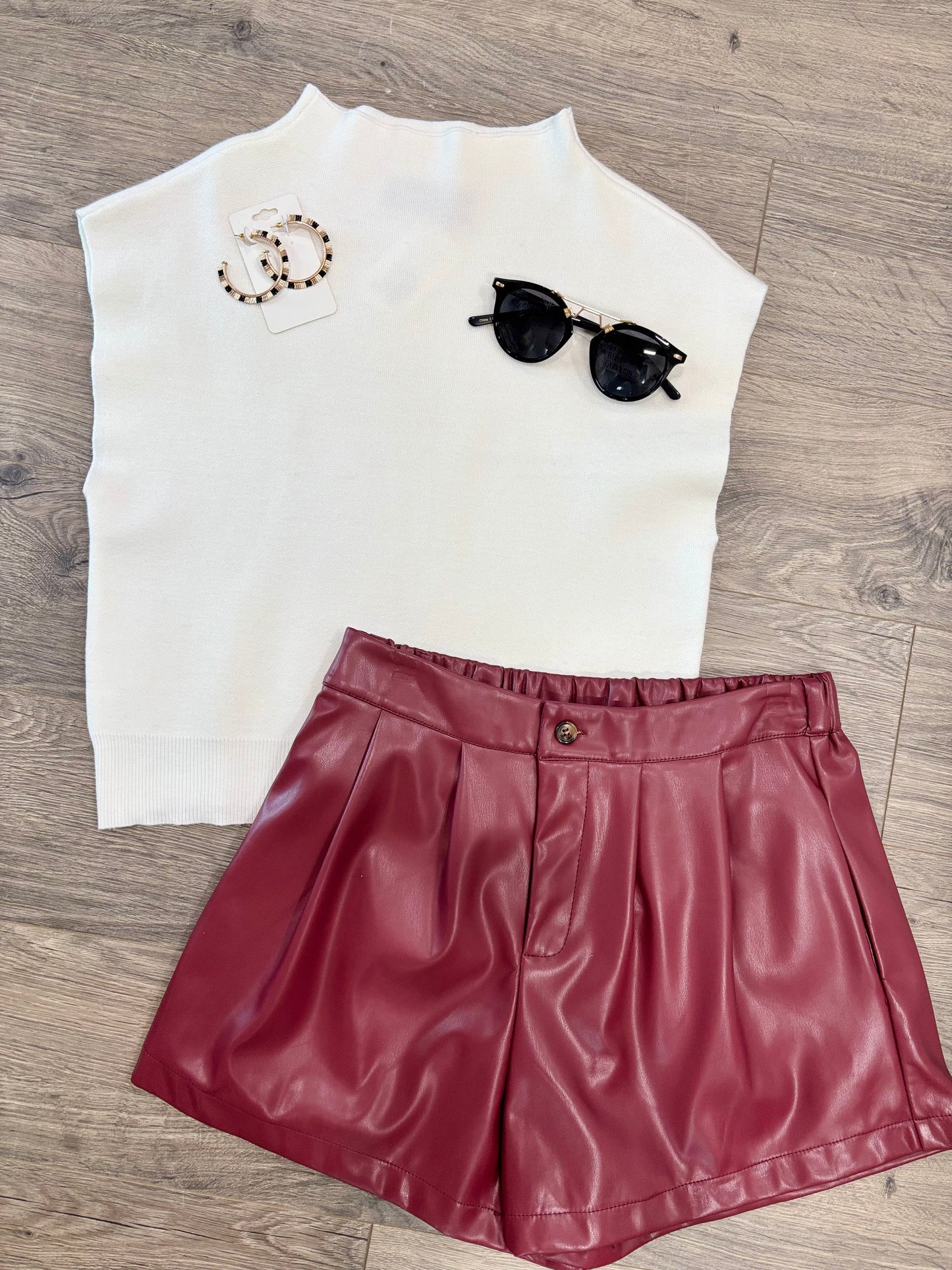 Bella Burgundy Leather Short