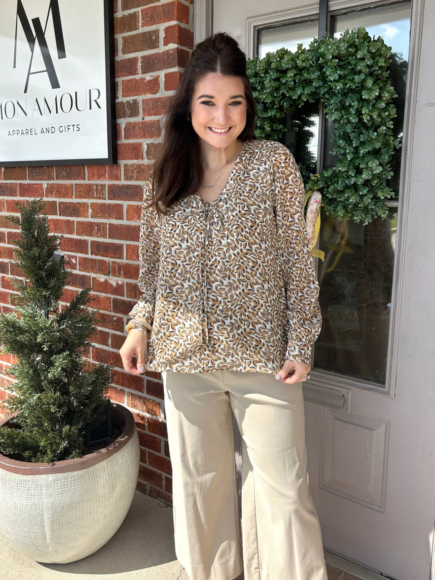 Goldie Long Sleeve Lace Up Woven Blouse