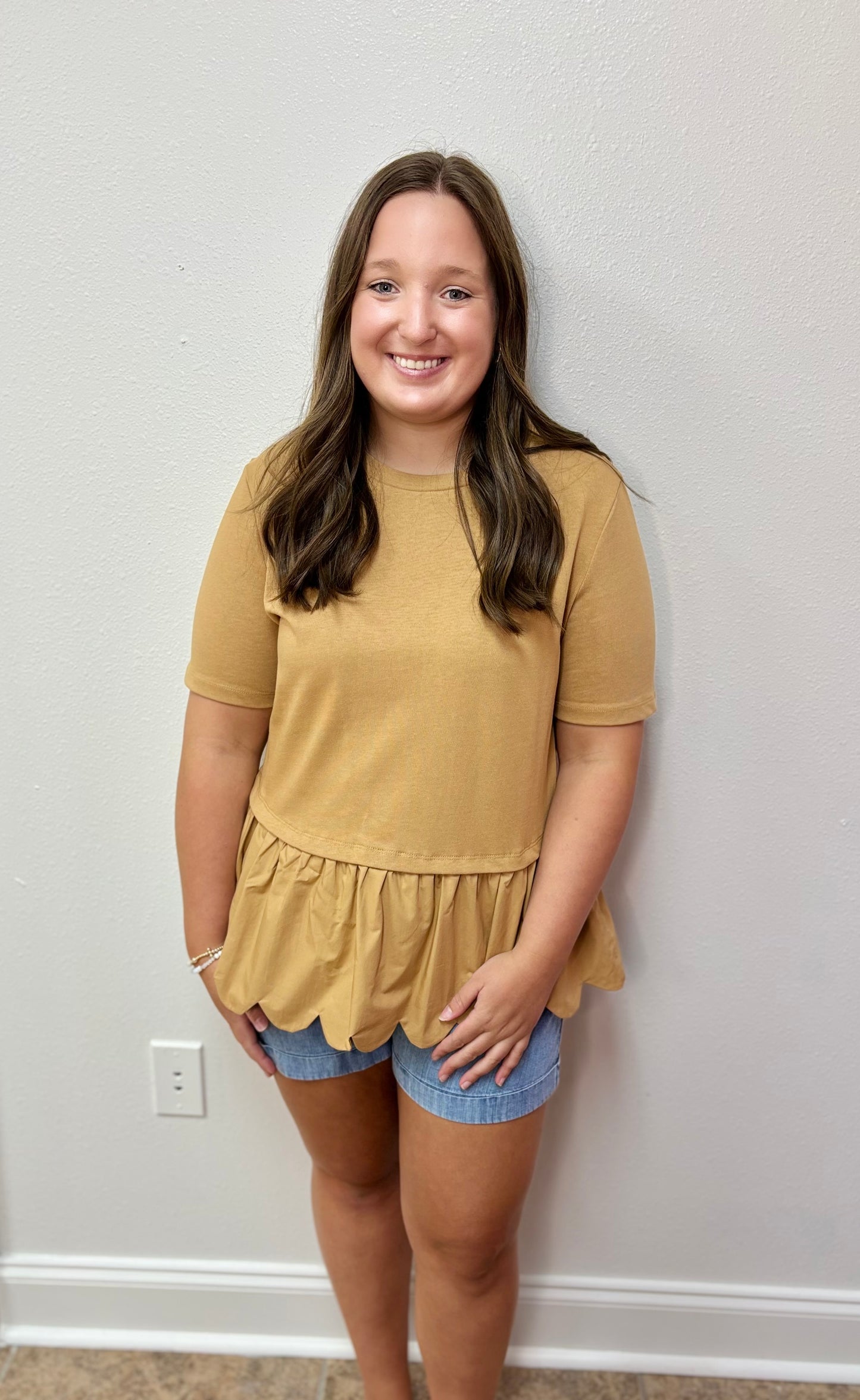 Tory Tan Scalloped Detail Shirt