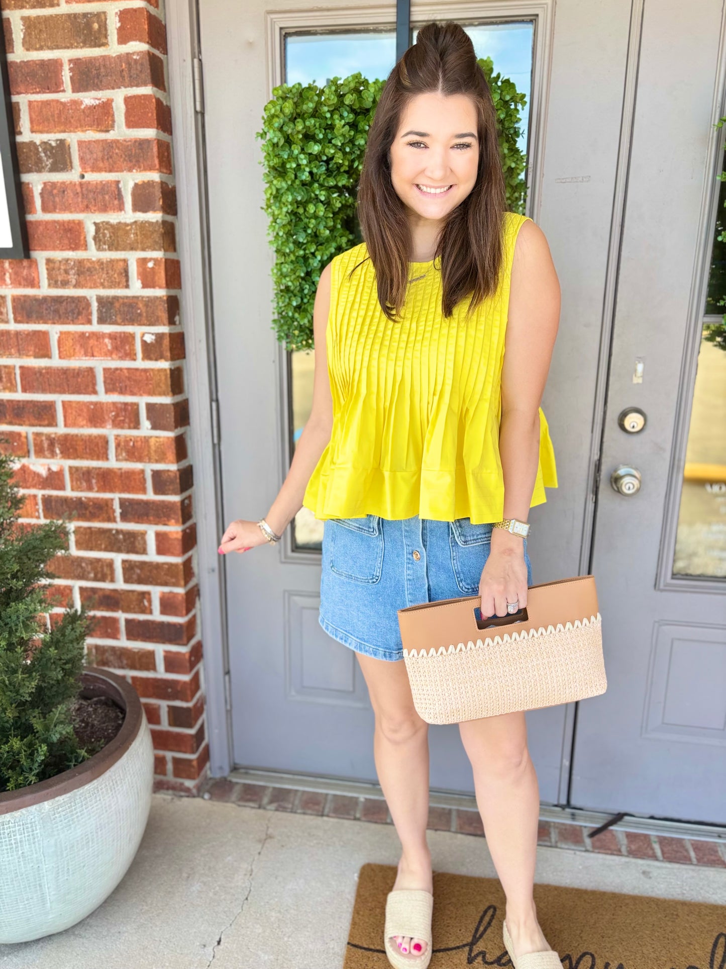 The Yellow Poplin Pleated Peplum Top