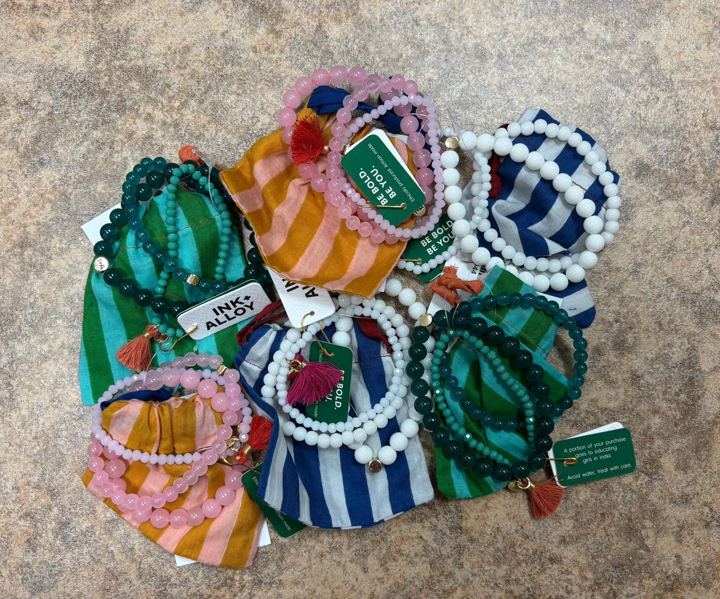 Addison Set of 3 Glass bead bracelets set with bag