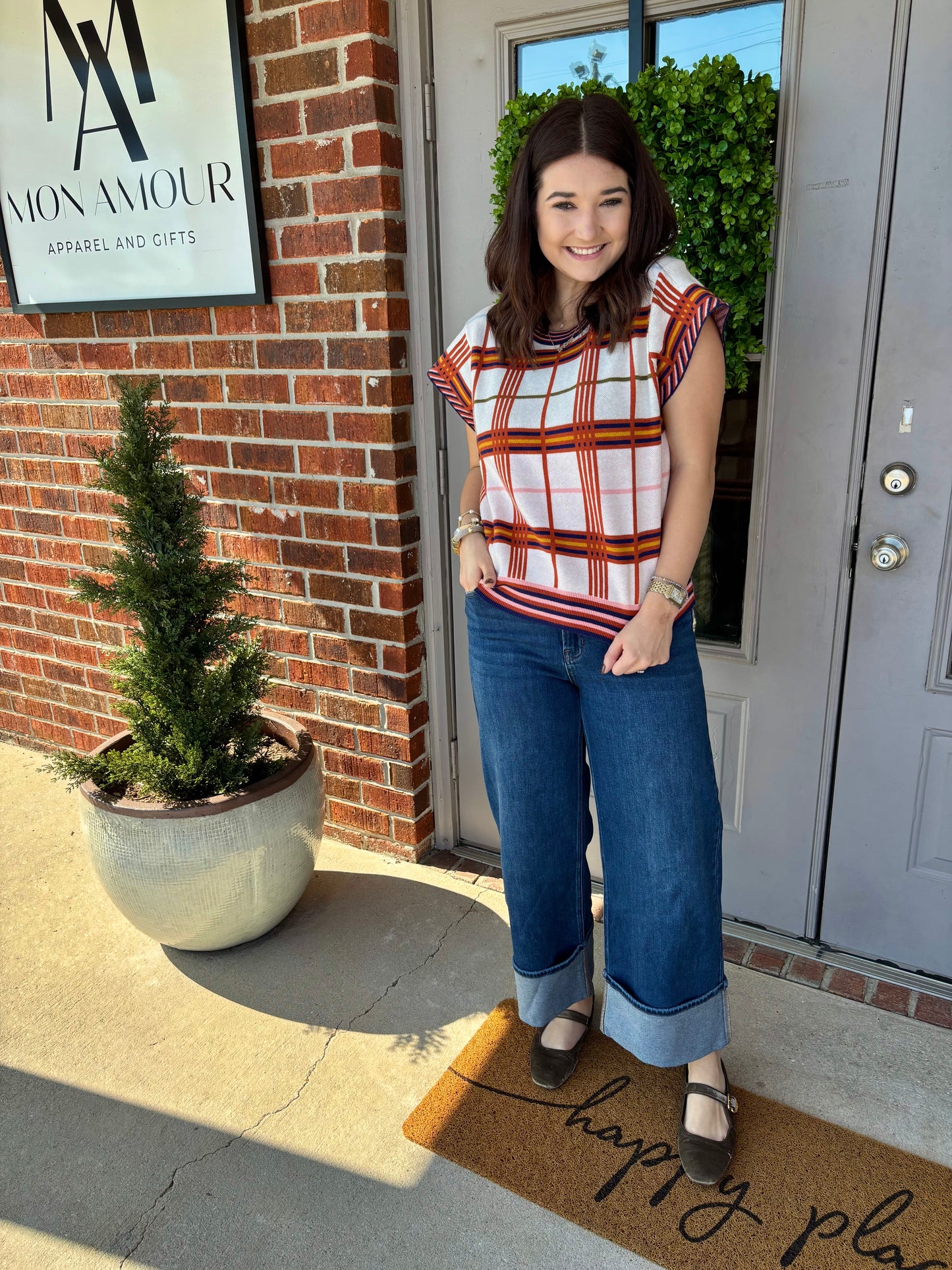 Penny Plaid Short Sleeve Sweater