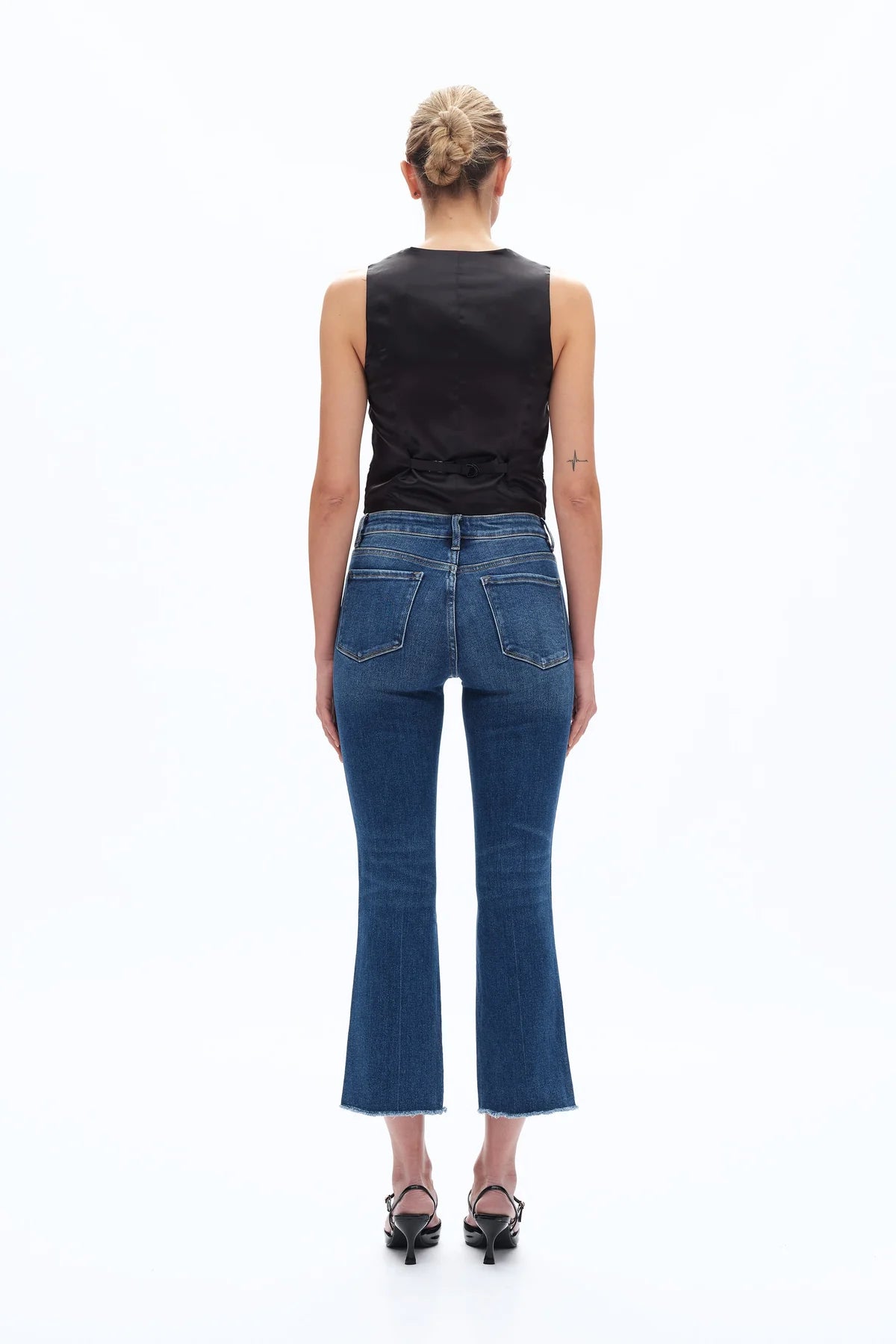 Mid Rise Cropped Stepped Hem Bootcut Jeans in Diamonds