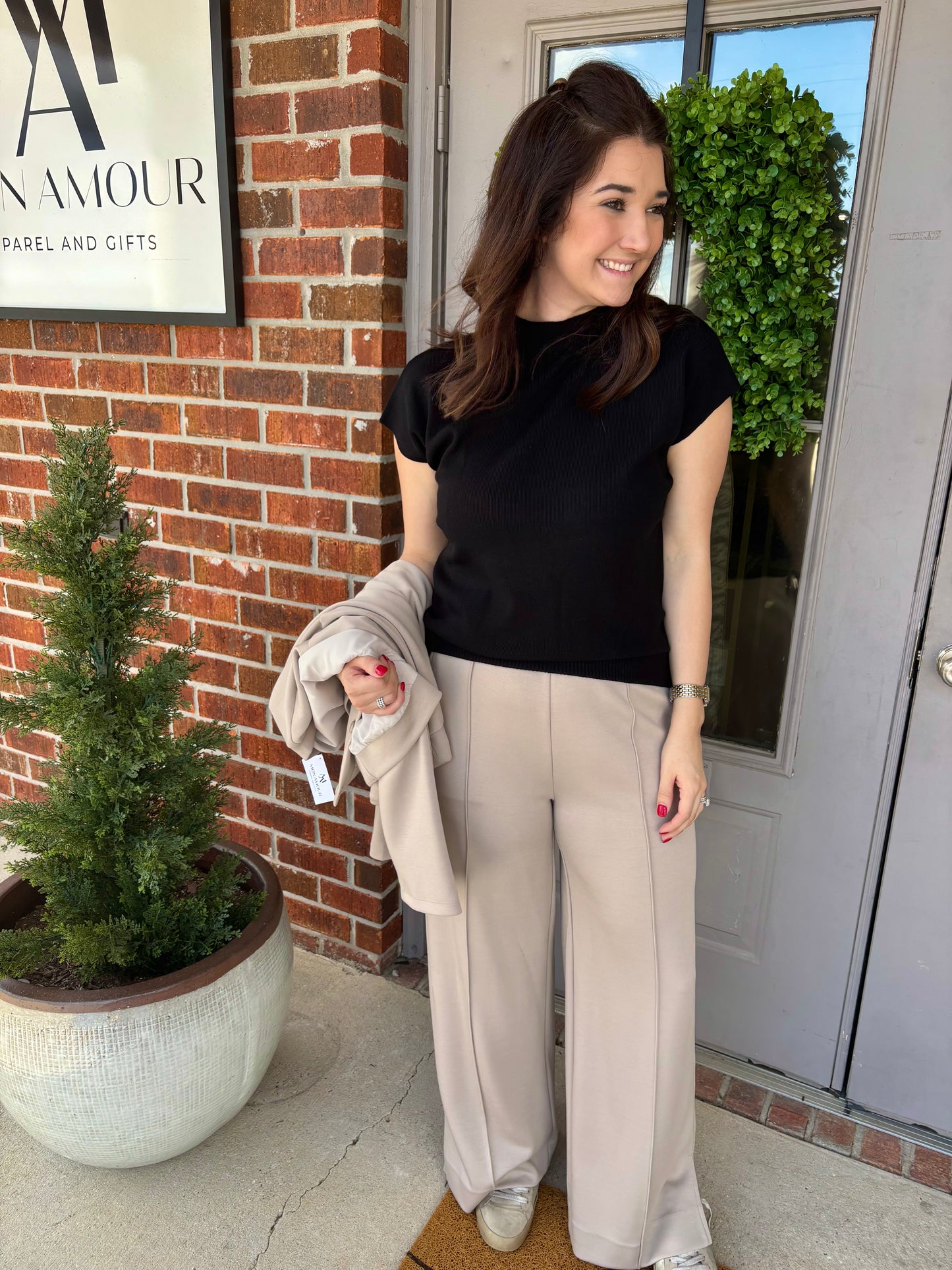 Ecru Bomber Jacket Wide Leg Set