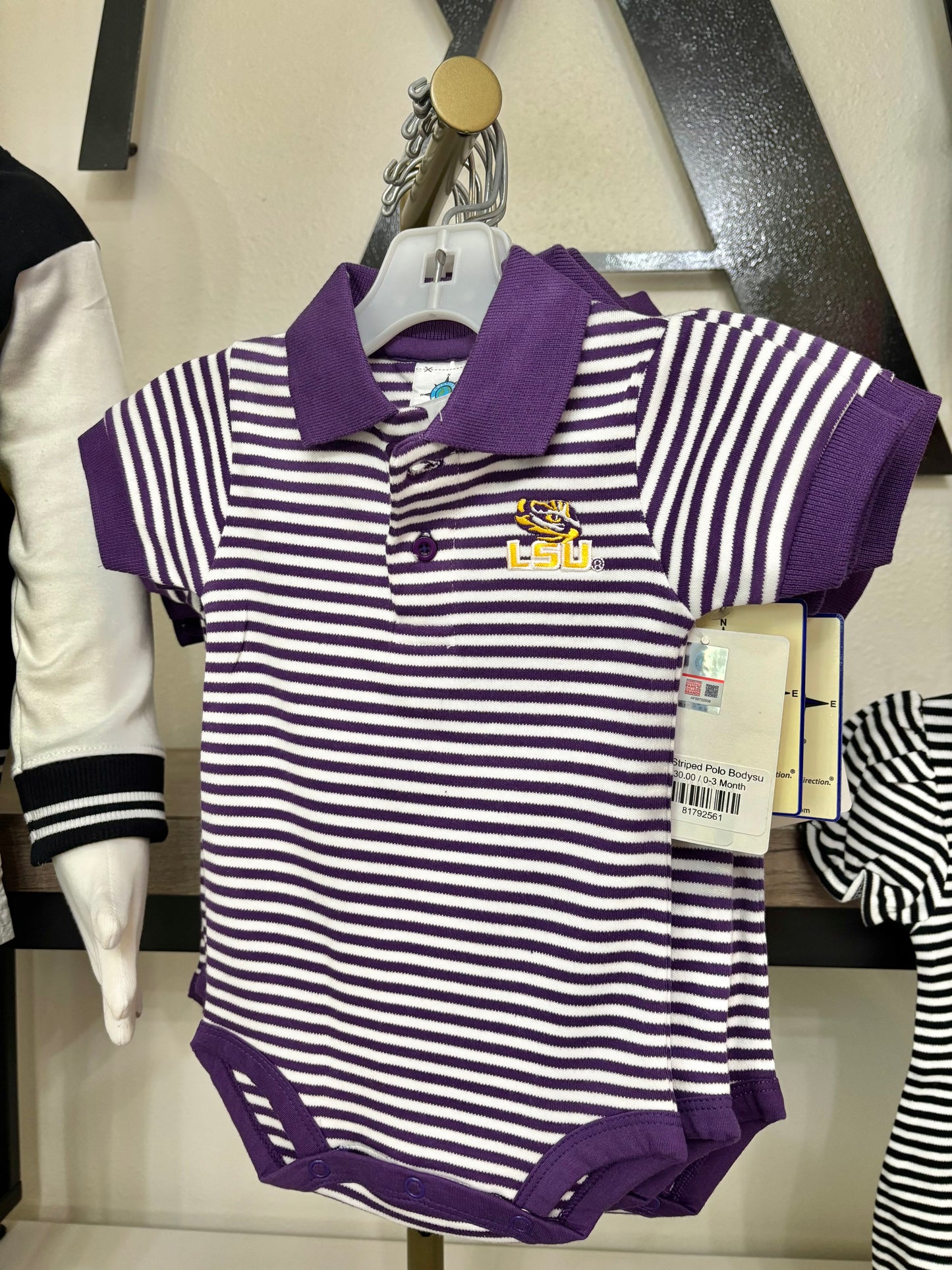 LSU Striped Polo Bodysuit