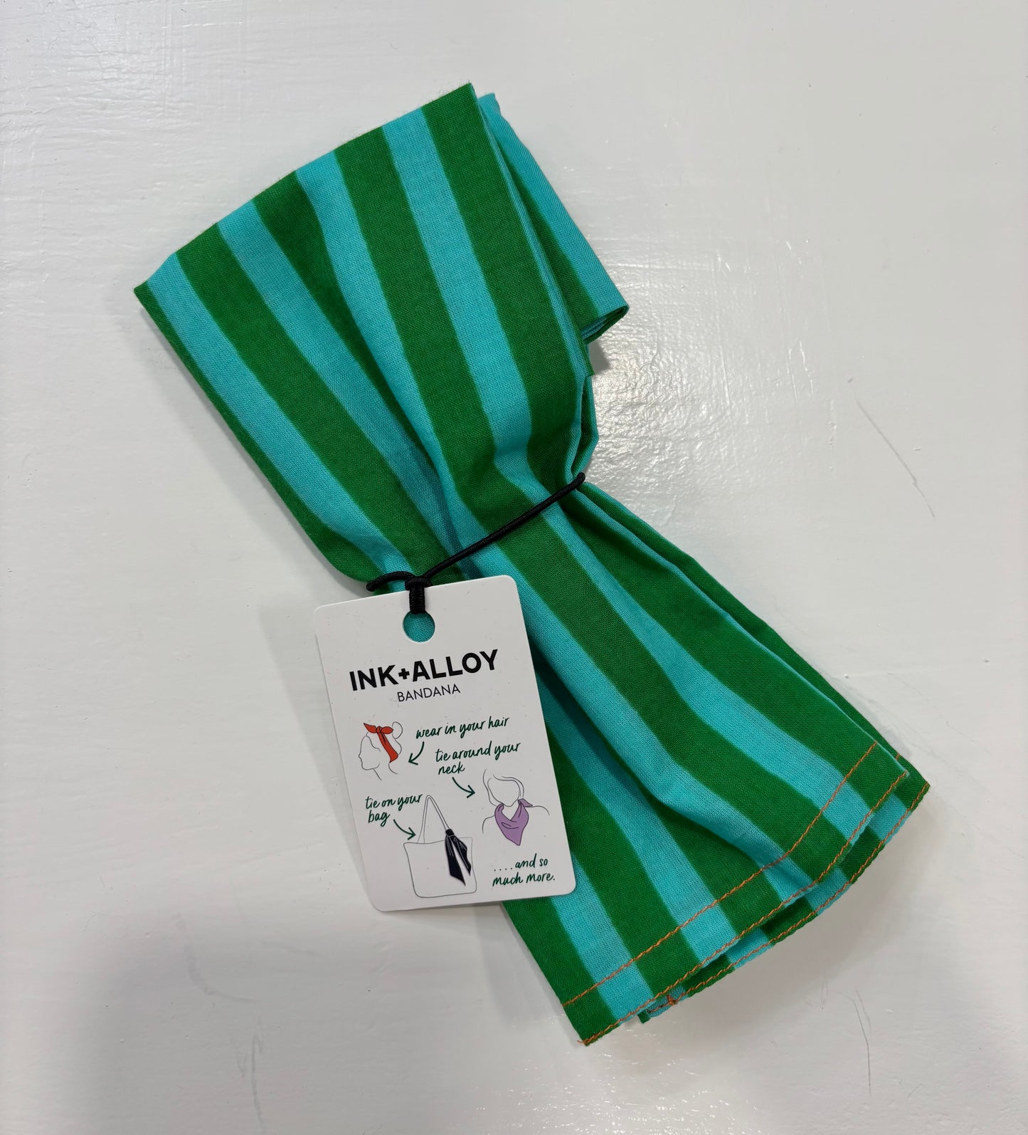 Naomi Hair, Neck and Bag Scarf Green and Blue