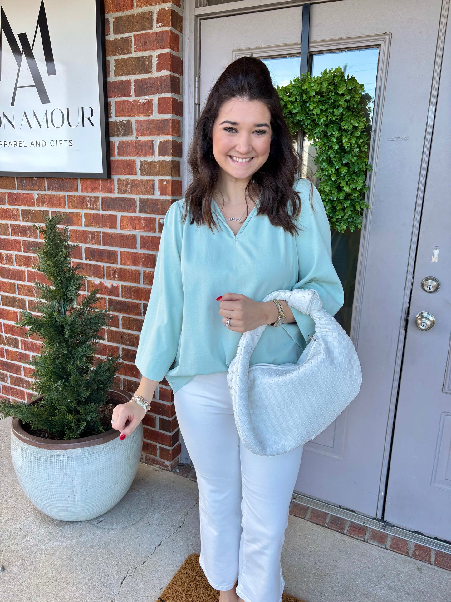 Meadow Mint Ruffle Neck Blouse