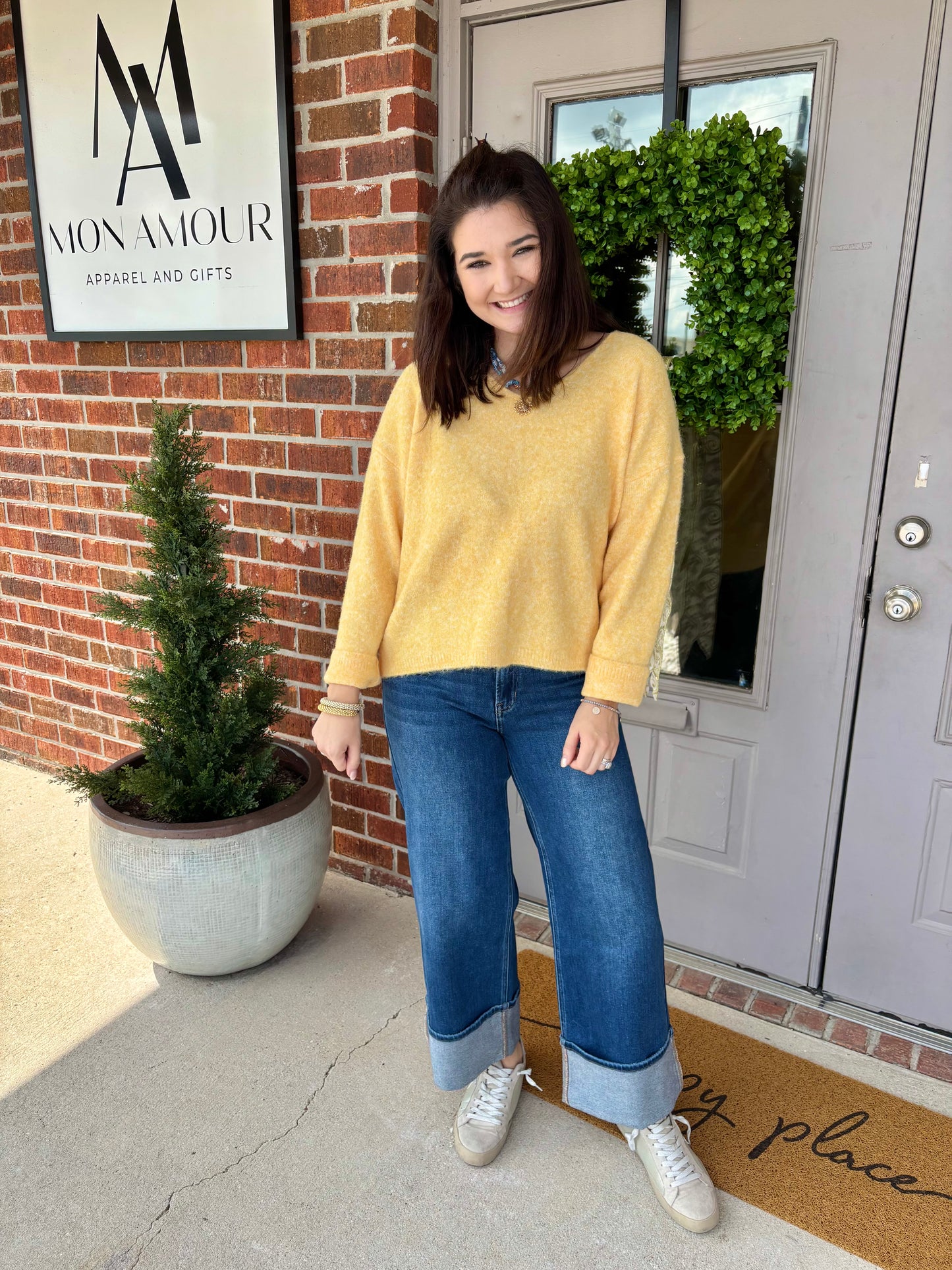 Yancy Yellow Yarn Knit Sweater