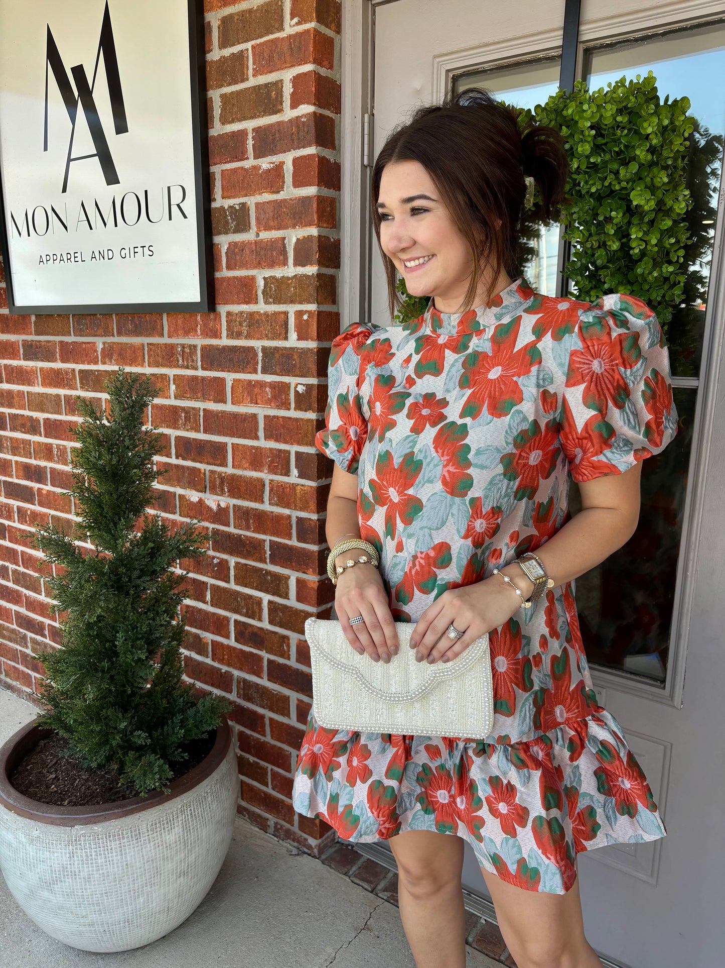 Floral Billow Jacquard Dress