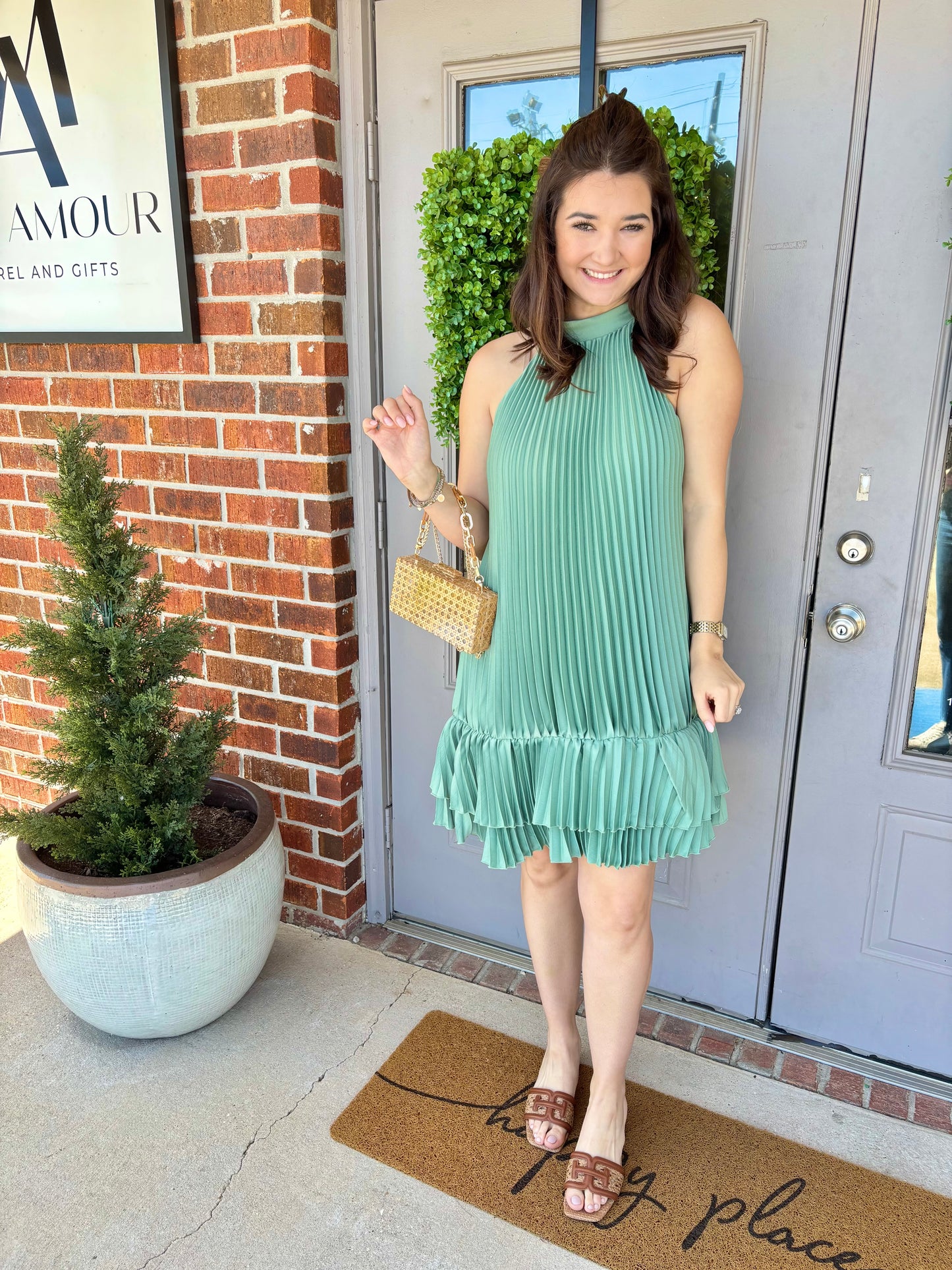 Brielle Halter Pleated Mini