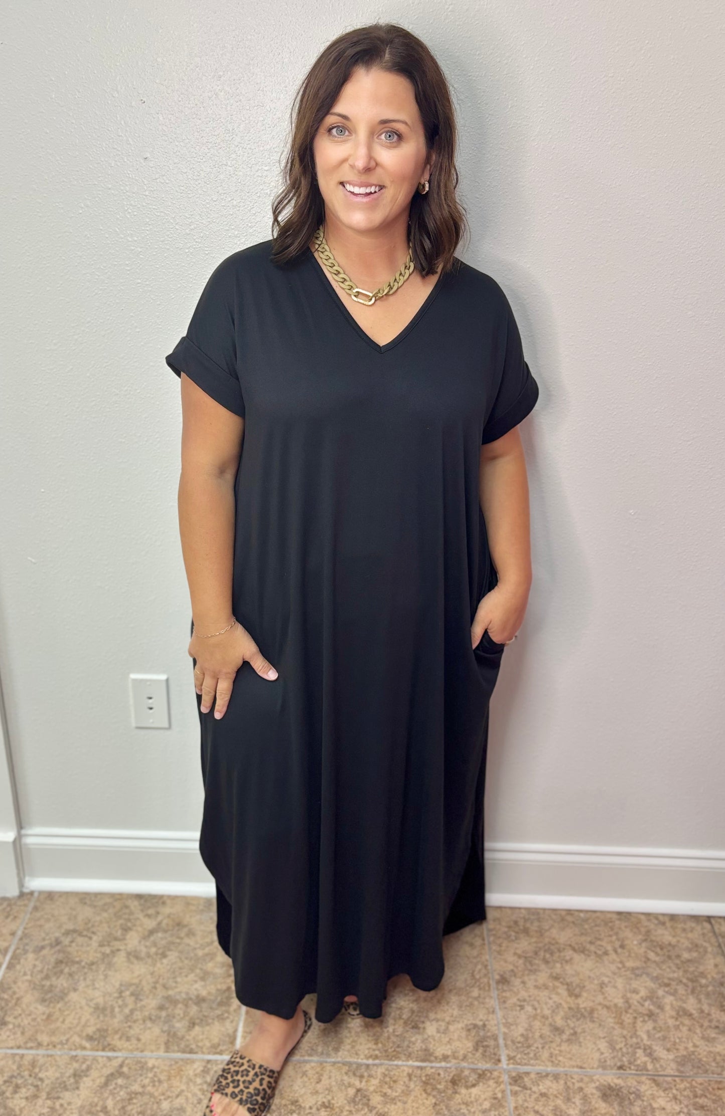 Women's Plus Relaxed Black Maxi Dress