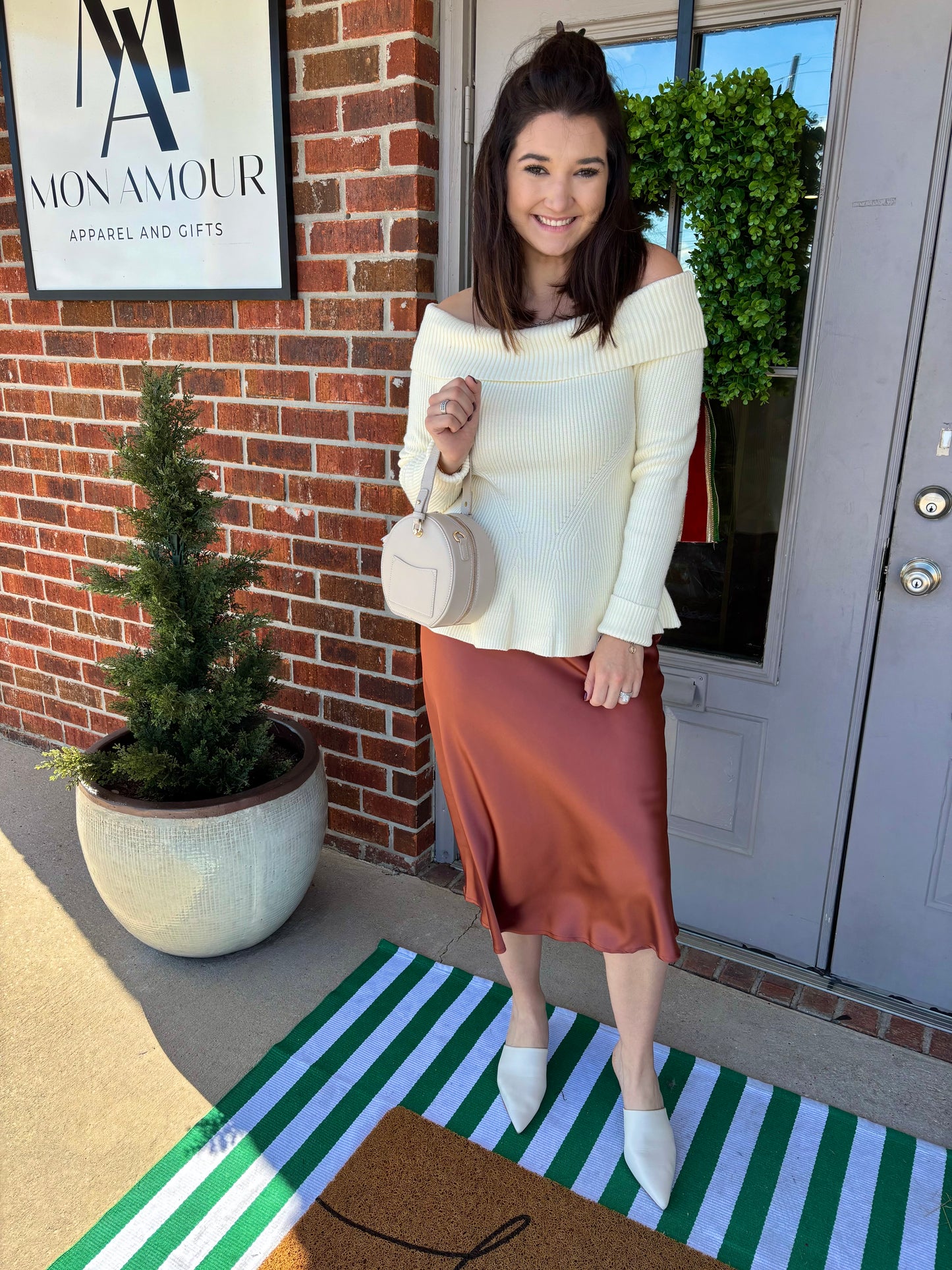 Isla Ivory Long Sleeve Off the Shoulder Peplum Sweater