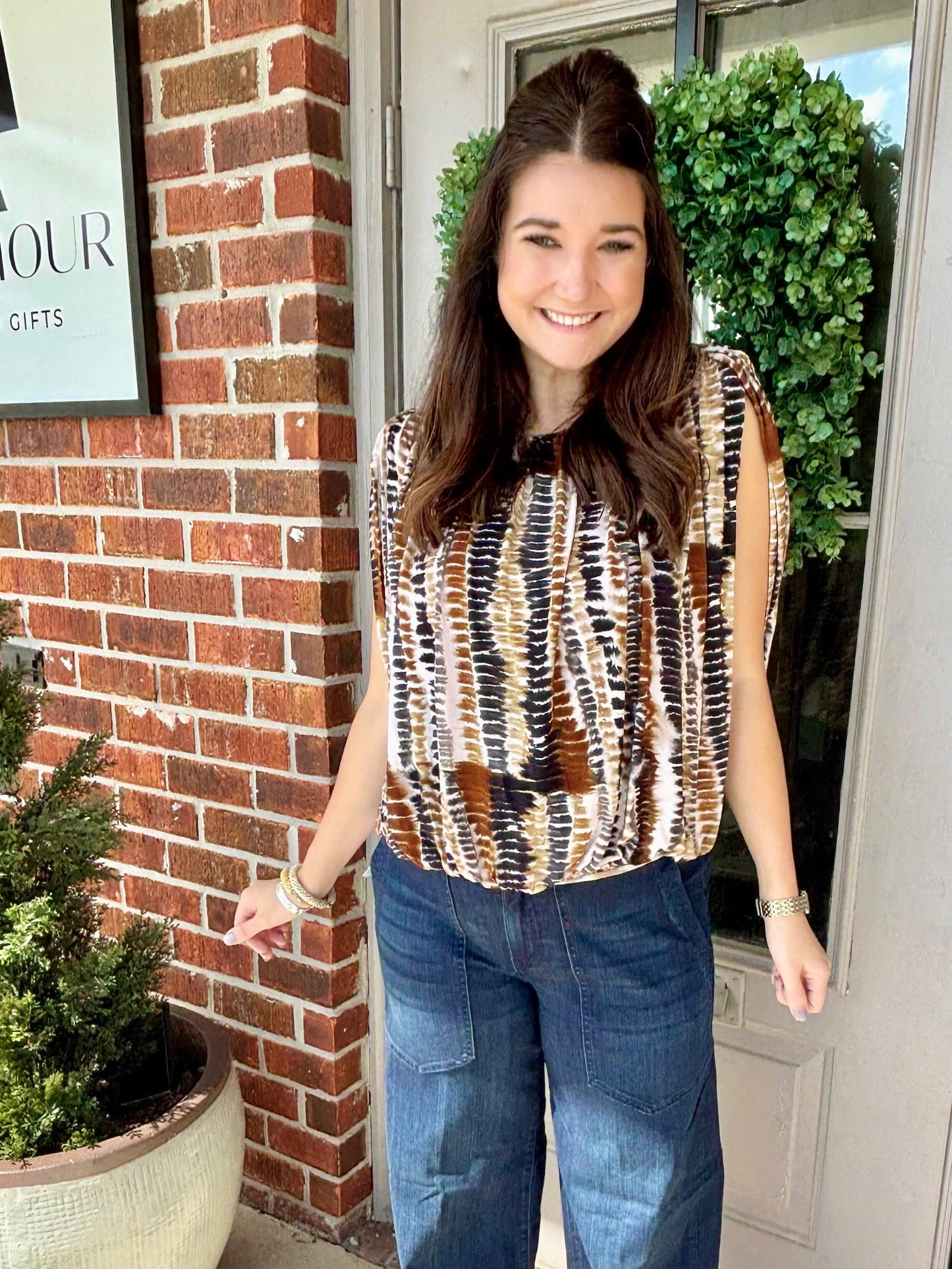 Tie-Dye Sleeveless Draped Knit Top