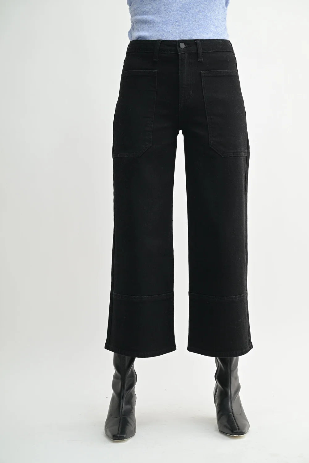 Brittany Blk High Rise Cropped Wide Leg