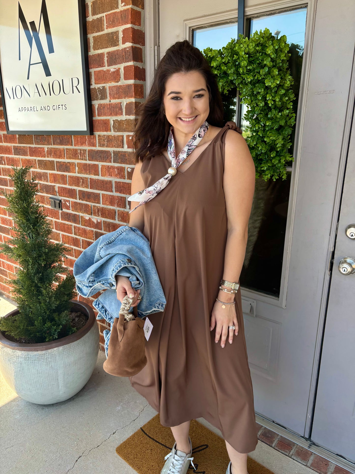 Chocolate Tie Knot Midi Dress