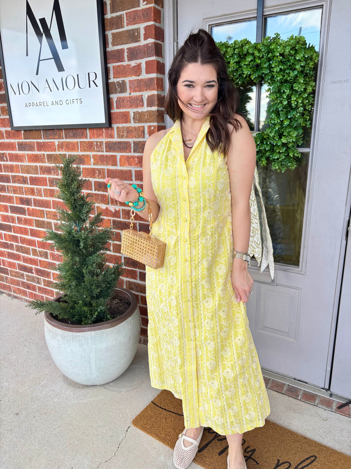 Hazel Halter Embroidery Midi Dress