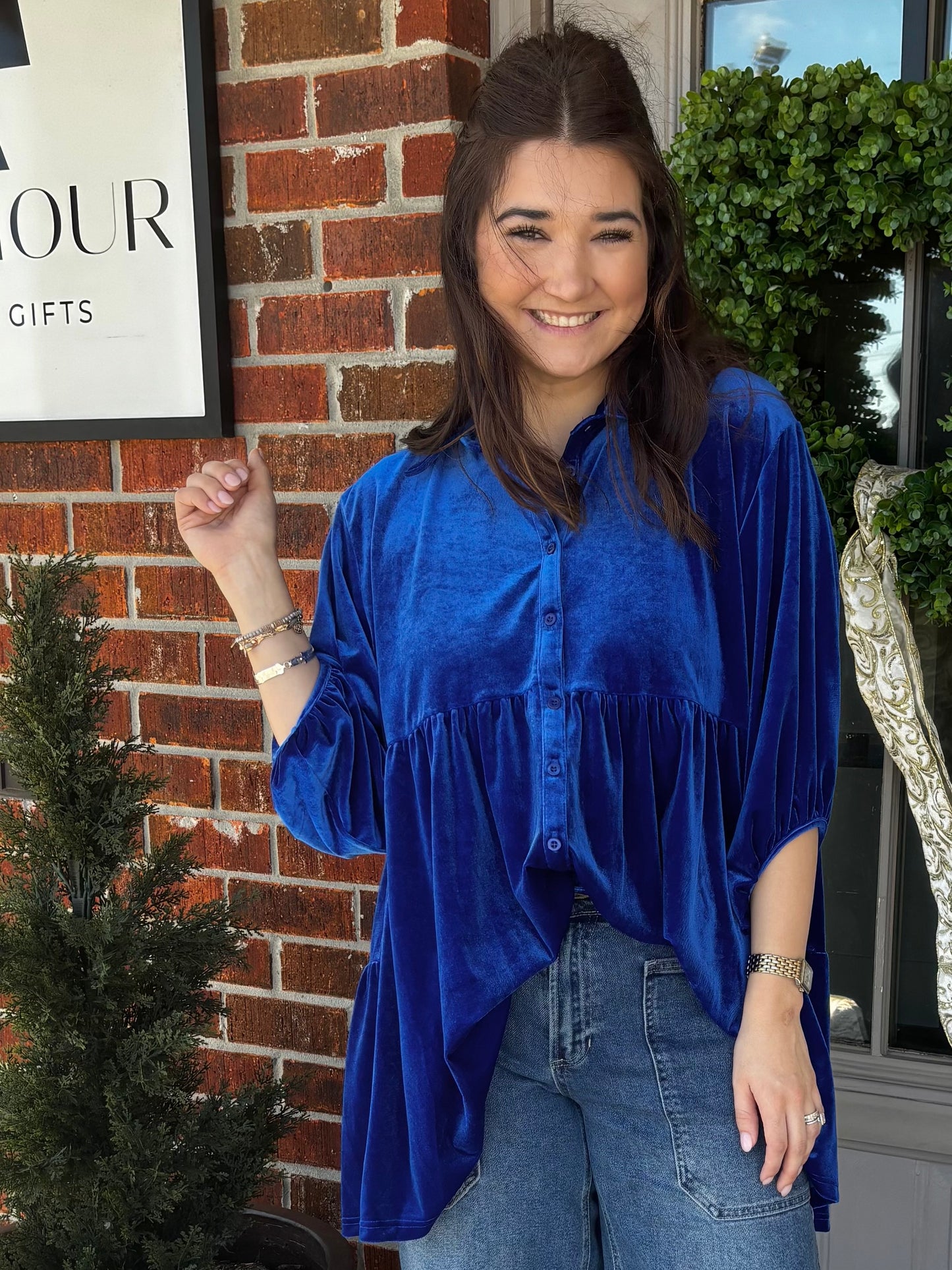 Solely Sapphire Oversized Crushed Velvet Top