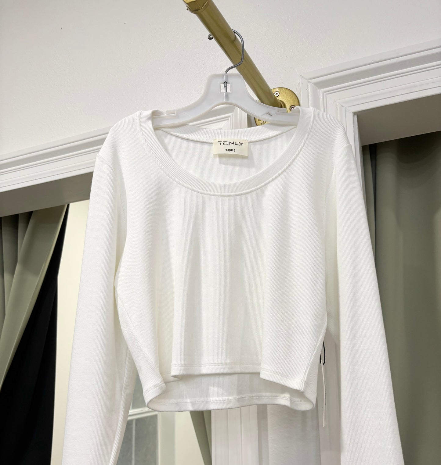 Tween Ecru Long Sleeve Scoop Neck Crop Top