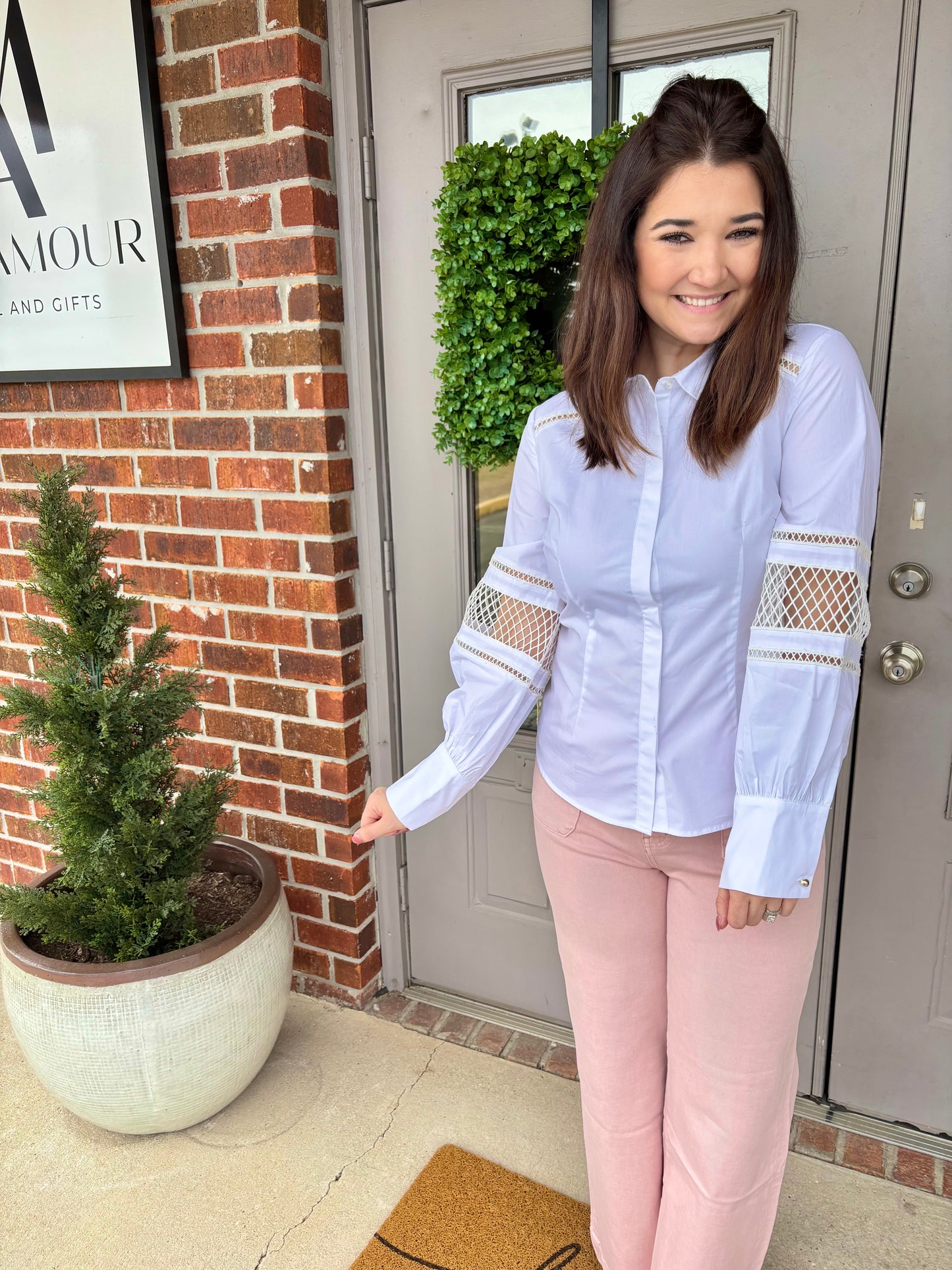 Oakleigh Open Weave Sleeve Detail Blouse
