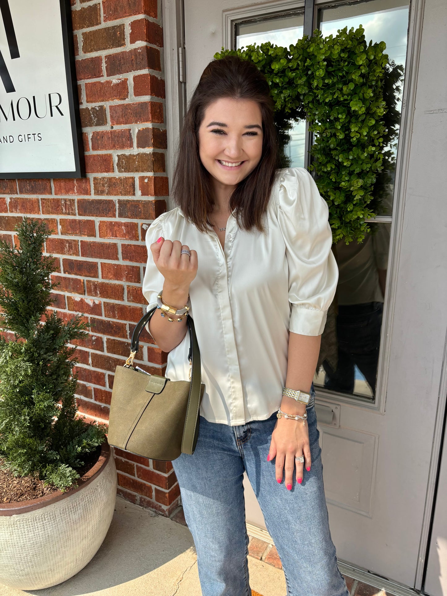 Cate Natural Ruched Blouse