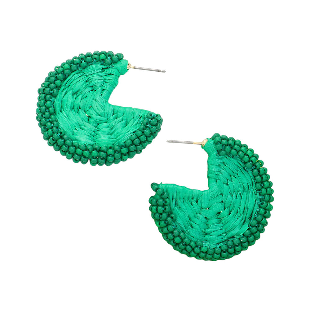 Raffia Wrapped Seed Beaded Earrings