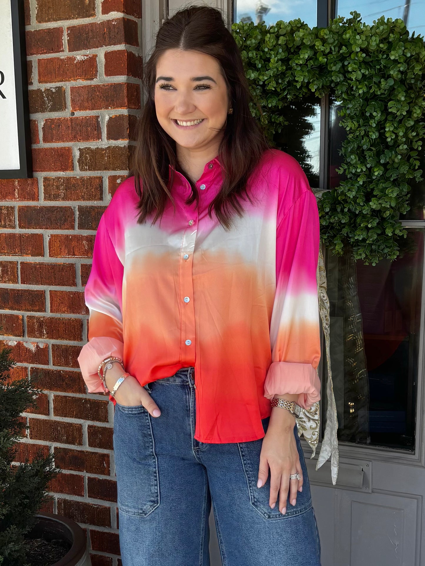 Watercolor Satin Button Down