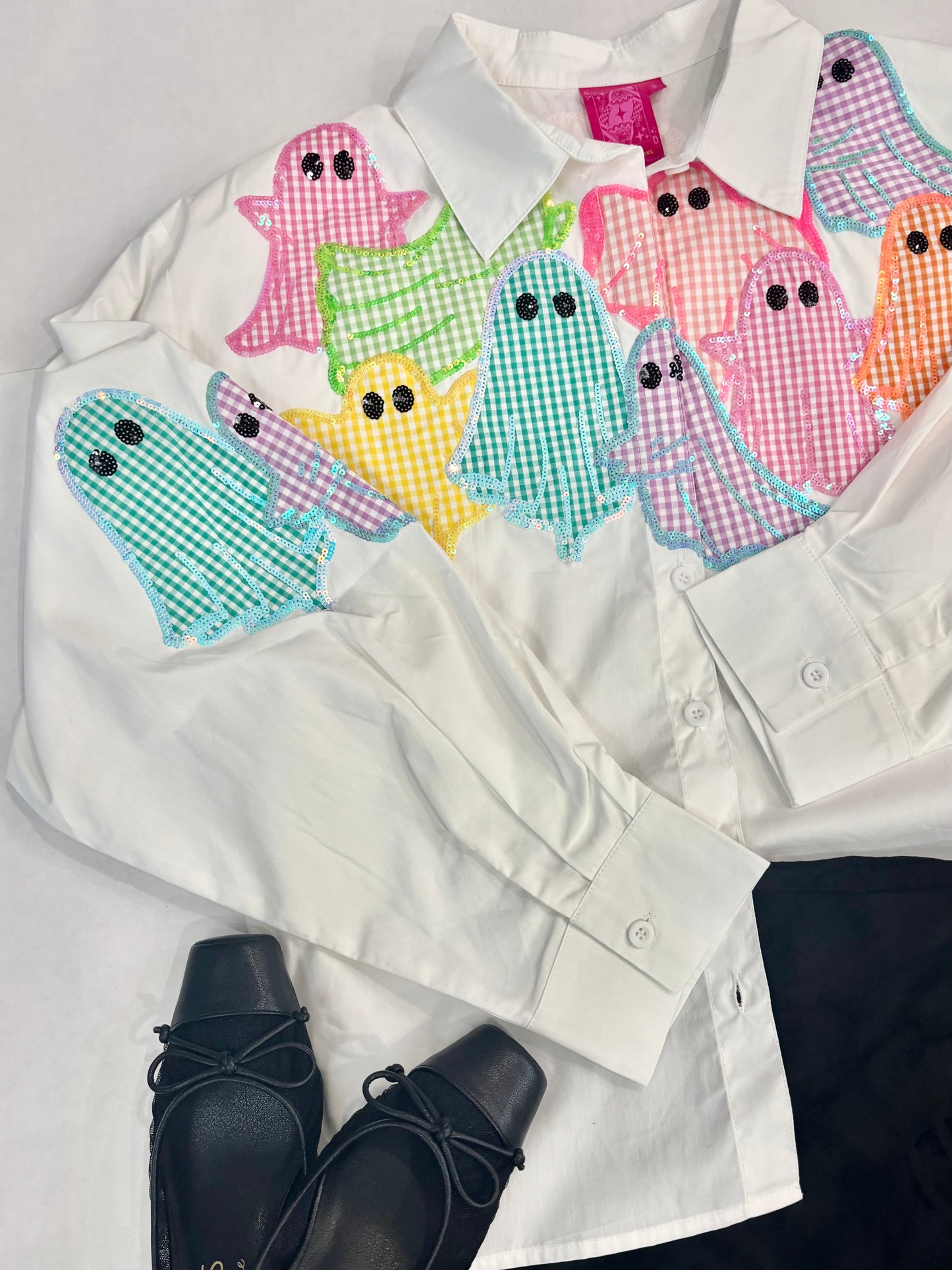 Queen of Sparkle Gingham Ghost Button Up