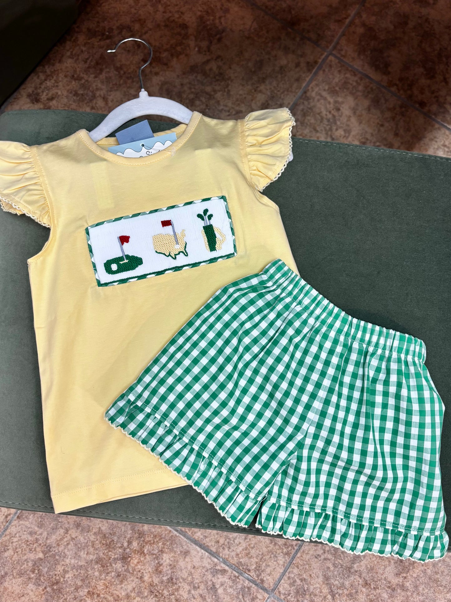 Girls Ruffle Sleeve Golf Smocked Set