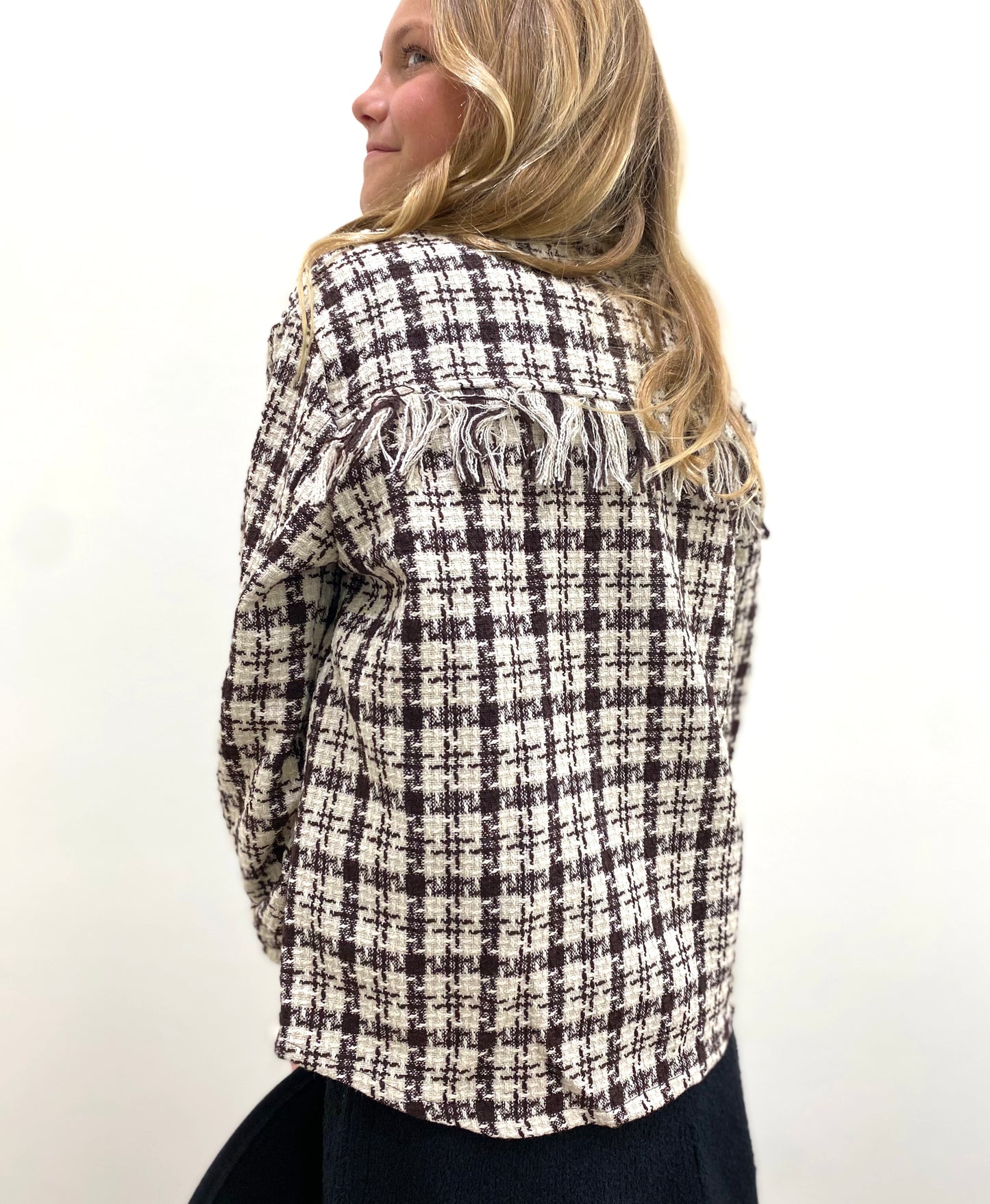 Tween Textured Tweed Fringe Shacket