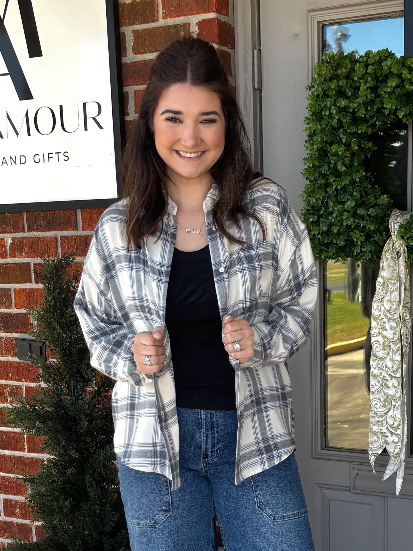 River Plaid Button Up Thunder Cloud