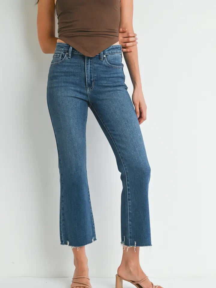 Helen High Rise Crop Flare w/ distressed hem