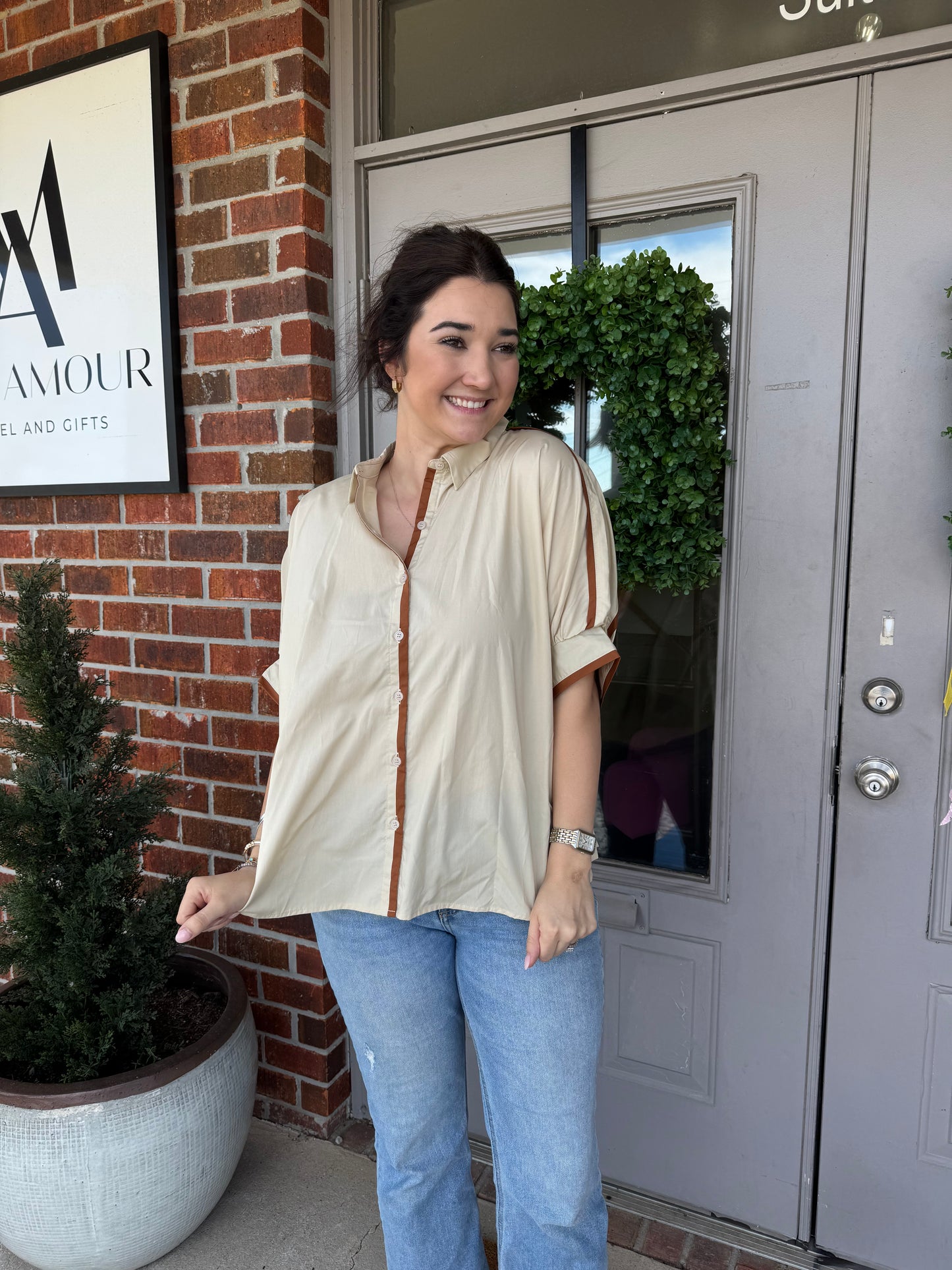 Oversized Contrast Binding Blouse