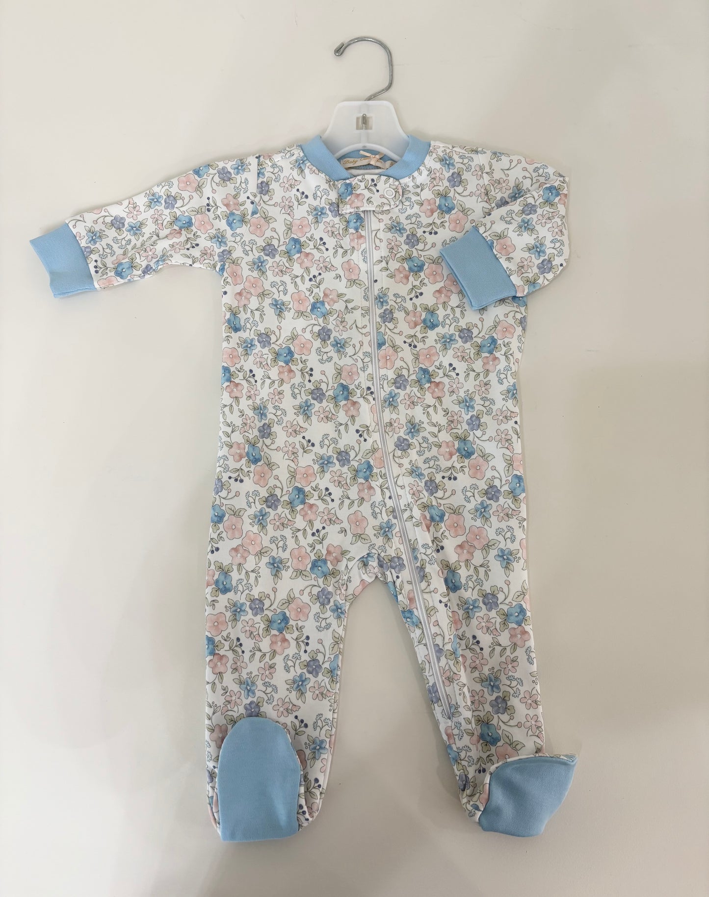 Soft Floral Printed Zipped Footie