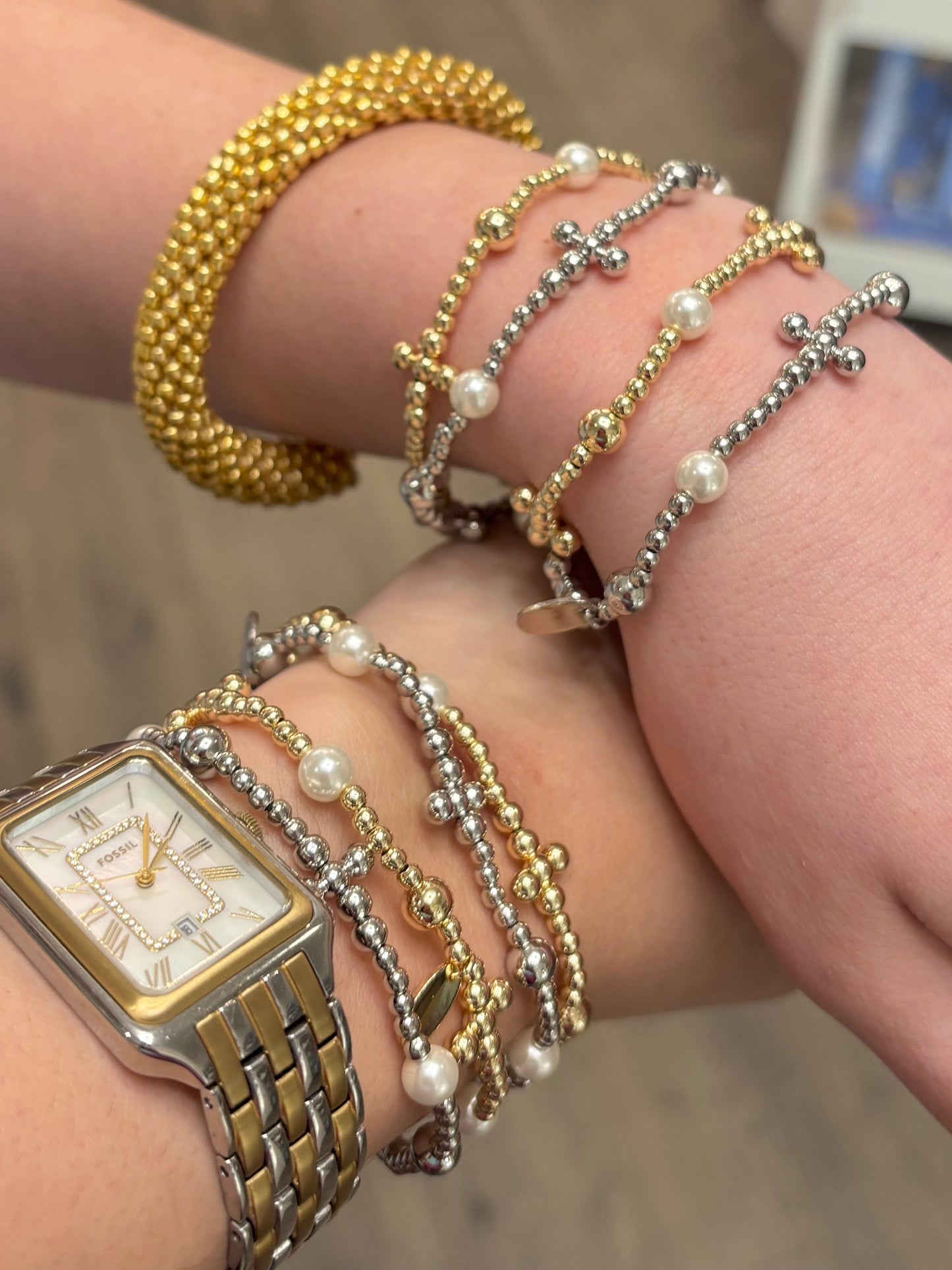 Pearl Cross Bracelet