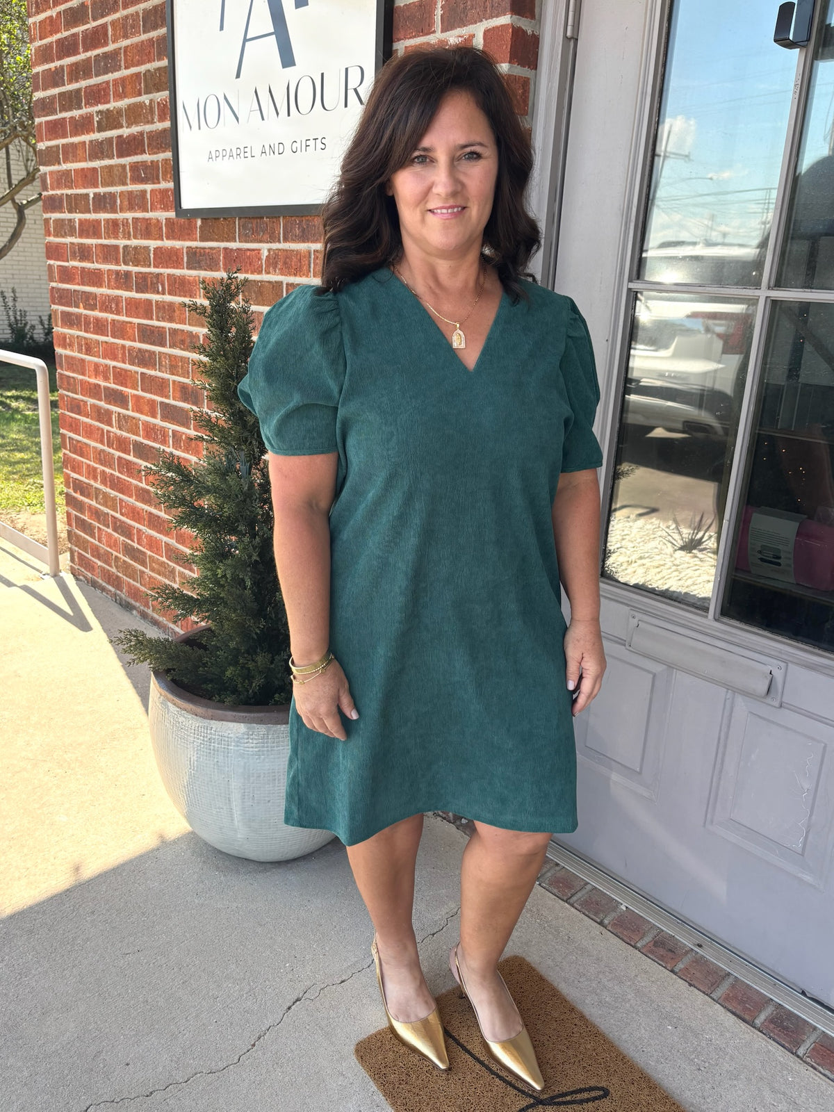 Faux Corduroy Forest Dress