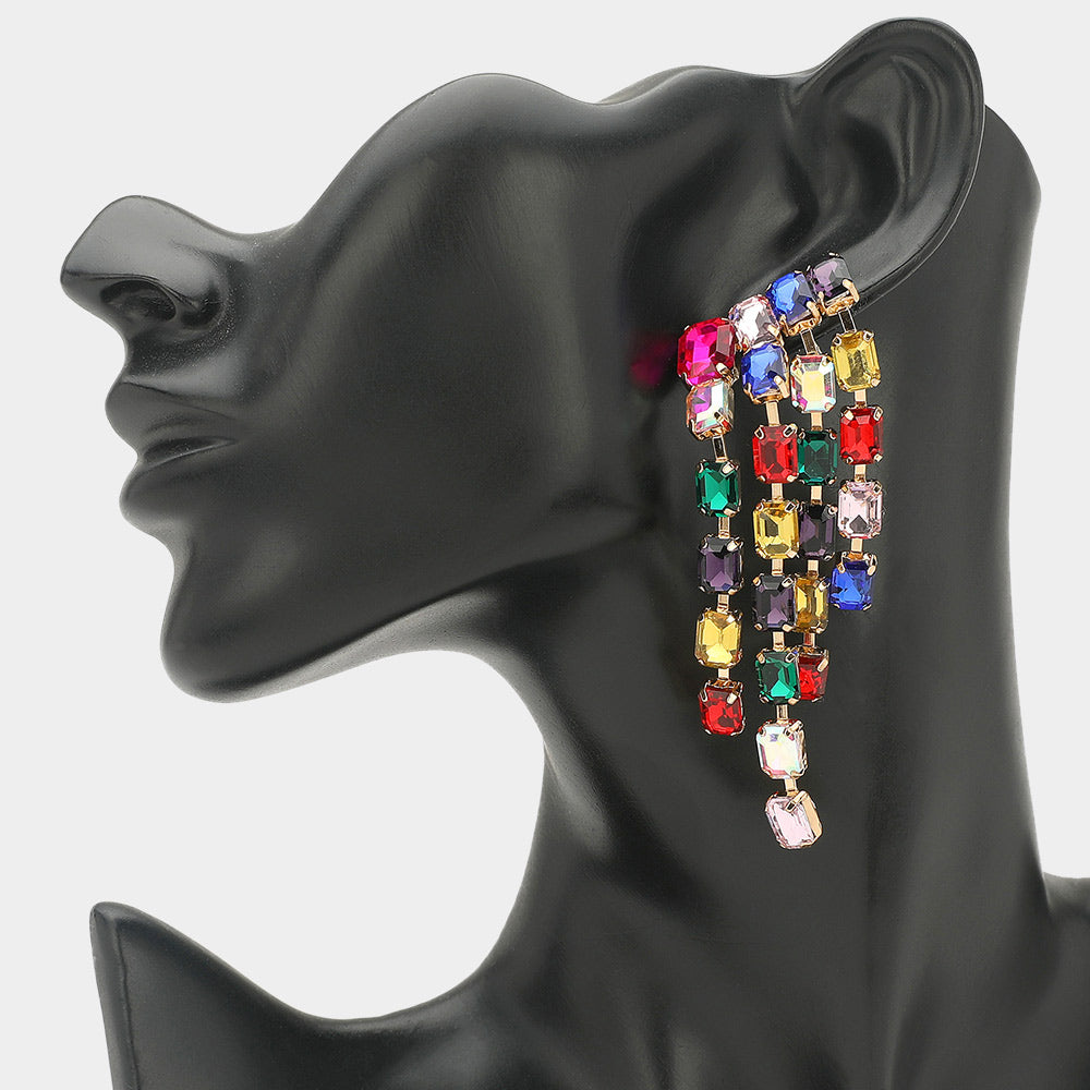 Stone Cluster Drop Chandelier Earrings