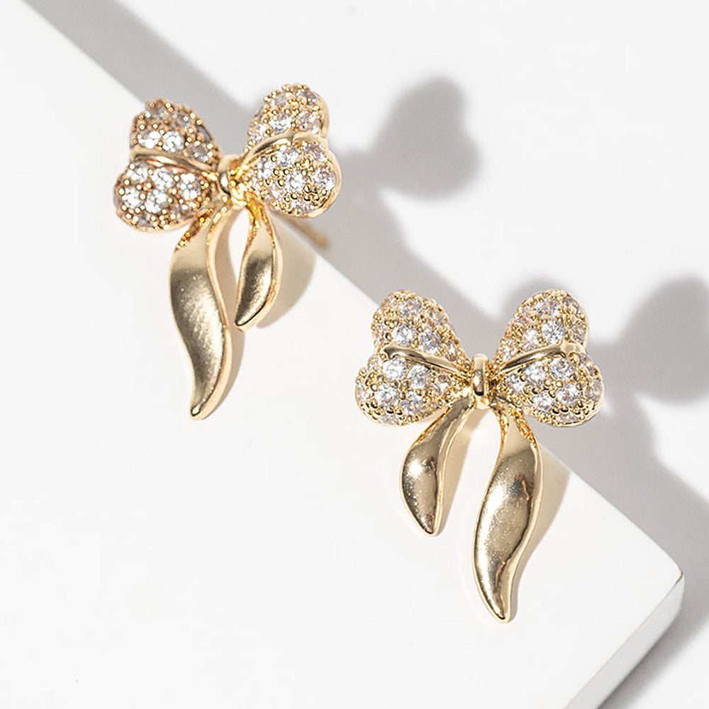 Stone Paved Bow Stud Earrings