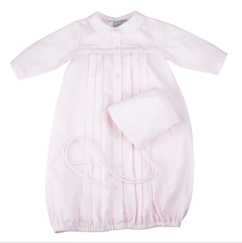 Girls Dot Embroidered Take Me Home Gown with Bonnet