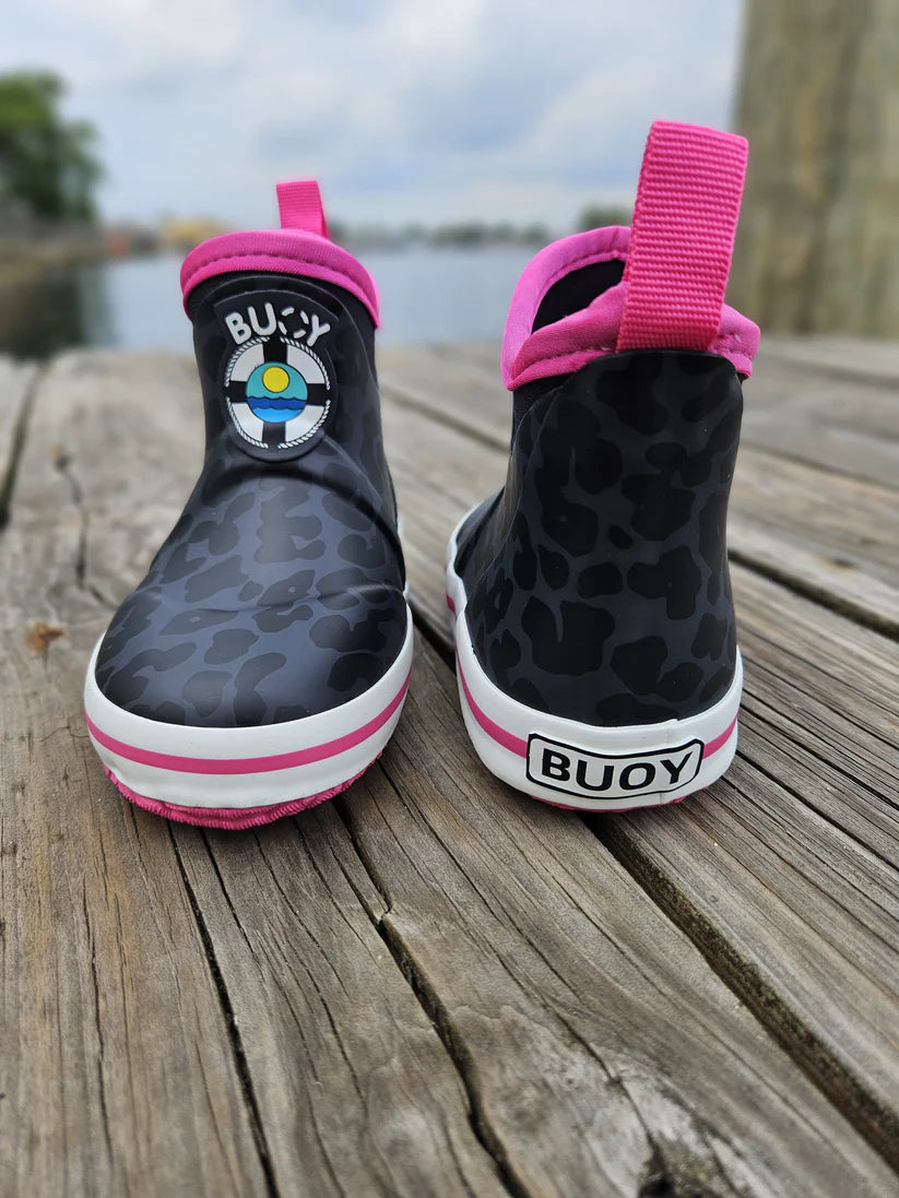 Kids Black Cheetah Print Buoy Boots