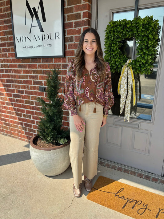 Paisley Ruffle Trim Multi Top