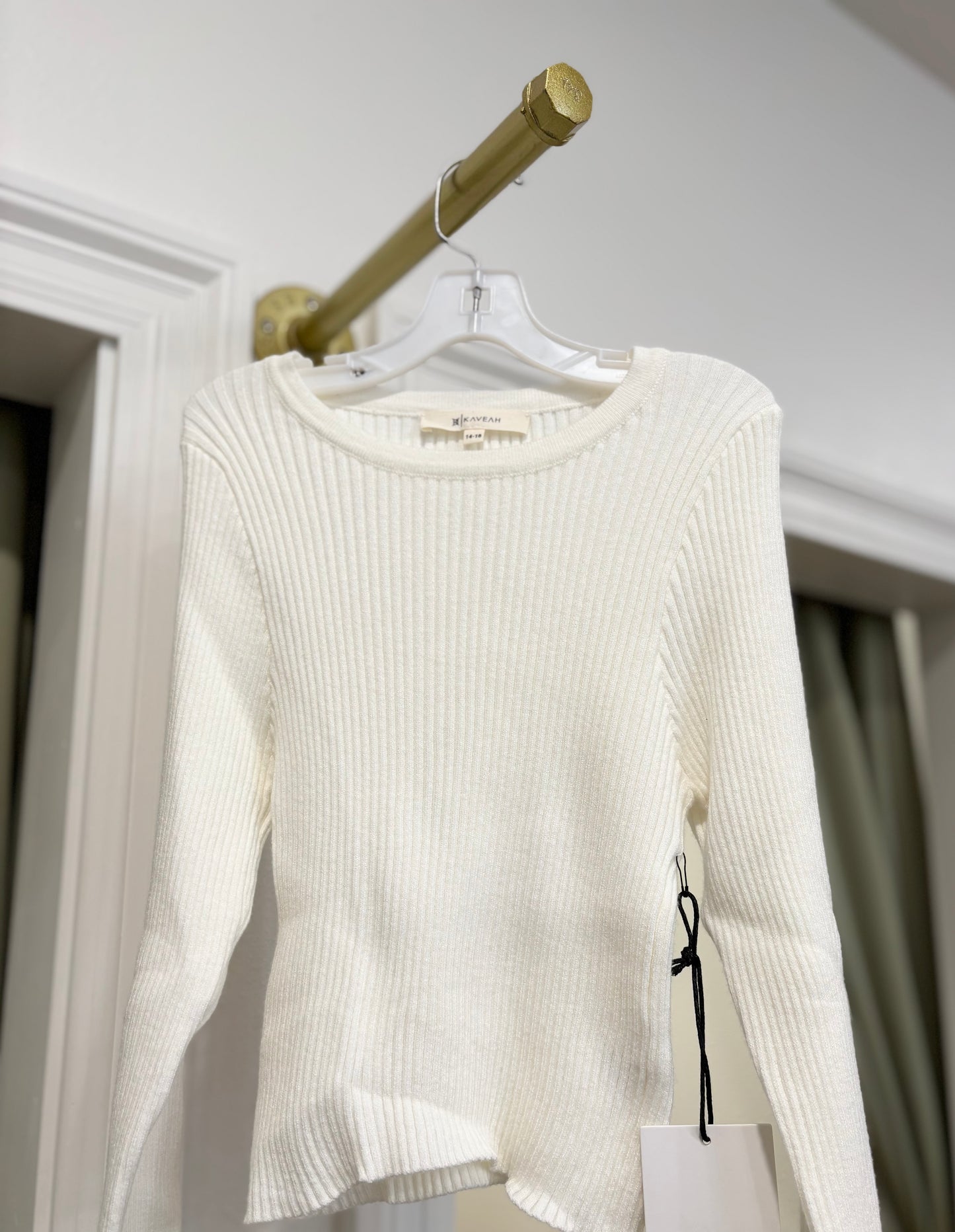 Ecru Rib LS Crop Tee