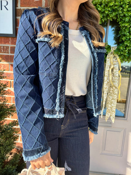 Dark Denim Diamond Fray Edge Jacket