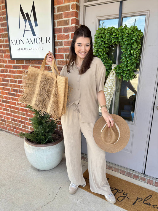 Fiona Air Flow Wide Leg Pant in Cashew