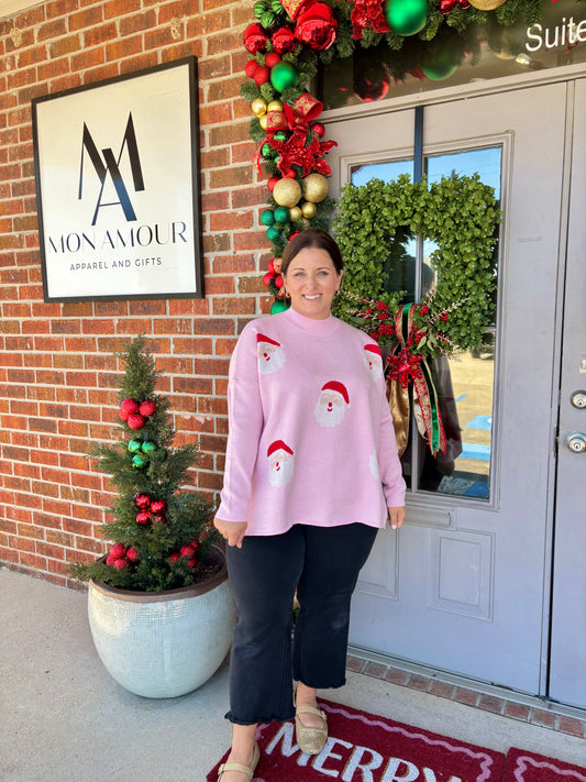 One Size Pink Holiday Jacquard Sweater