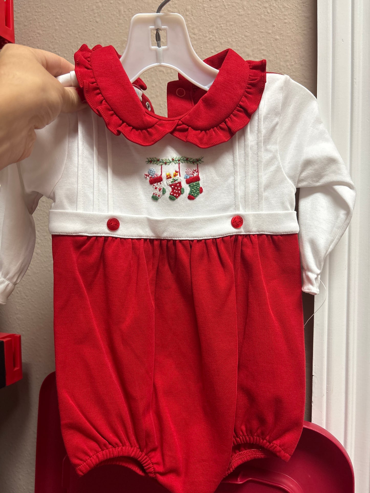 Christmas Stocking Hand Embroidered Pima Romper
