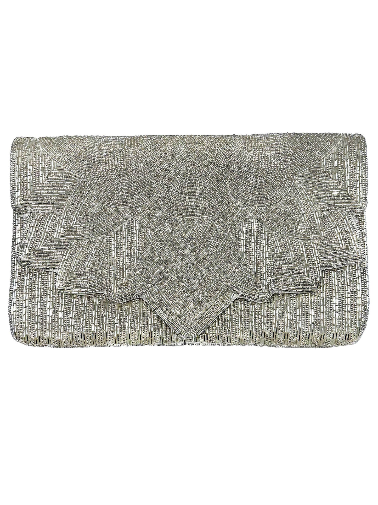 Silver Scalloped Beaded Clutch